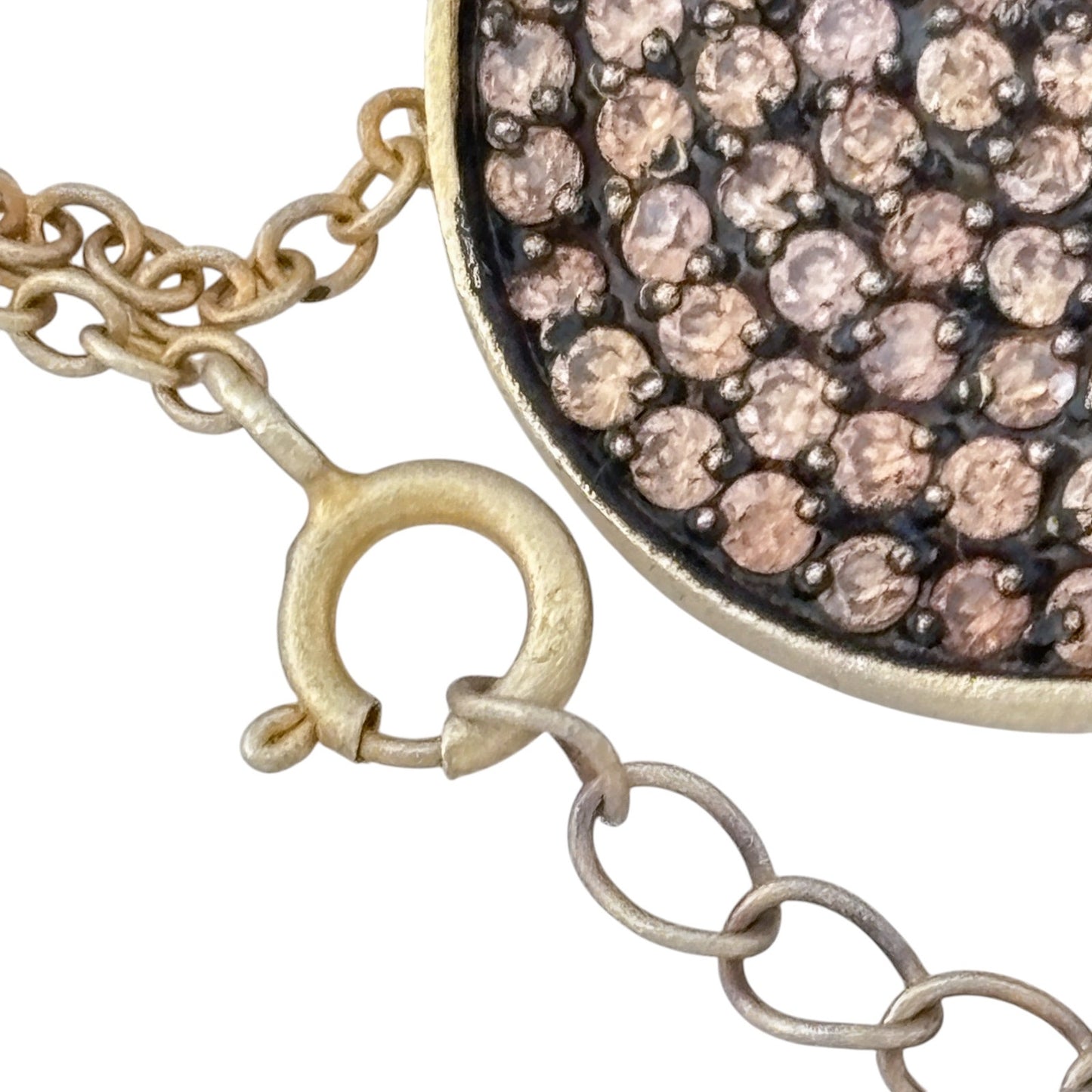 Vintage Gold-Tone Sterling Silver 925 Pave Crystal Disc Pendant Necklace 17"-19"