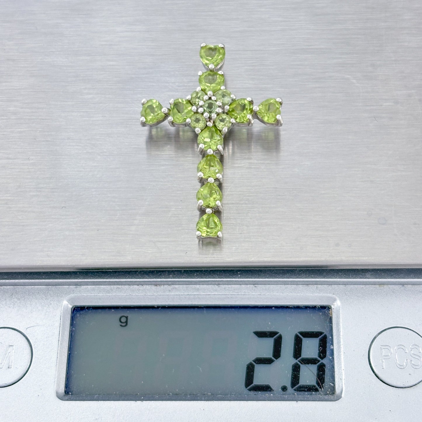 Vintage Sterling Silver 925 Heart Peridot Cross Pendant