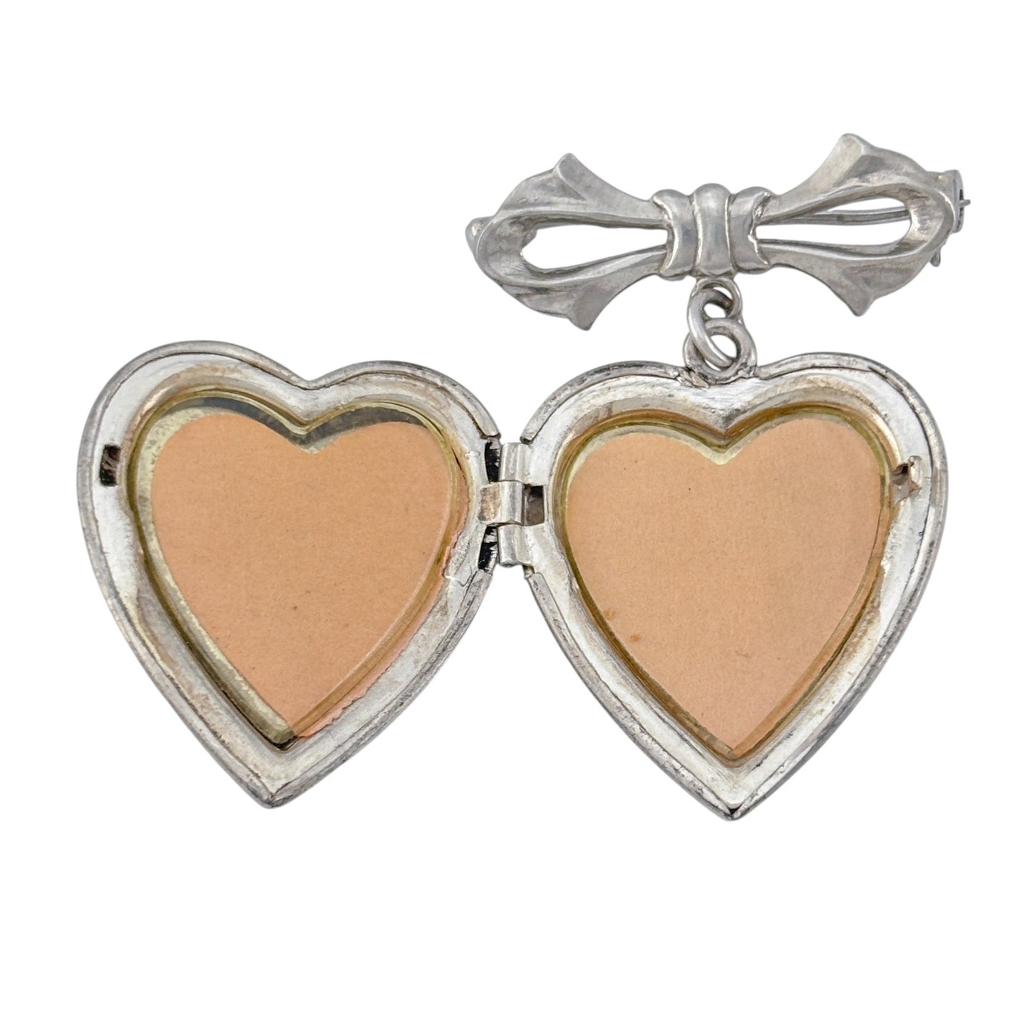 Vintage Sterling Silver 925 Floral Mother of Pearl Heart Locket Brooch