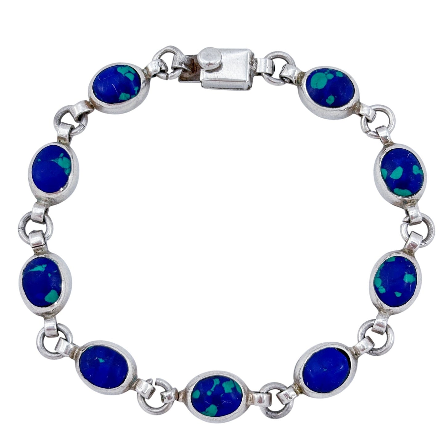 Vintage Sterling Silver 925 Azurite Link Bracelet 8"