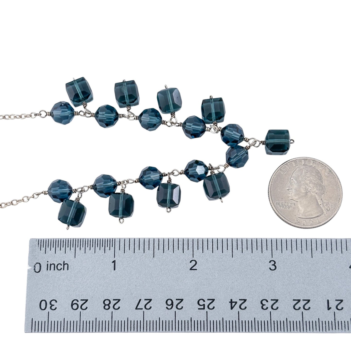 Vintage Sterling Silver 925 Blue Crystal Necklace 16"-17.25"