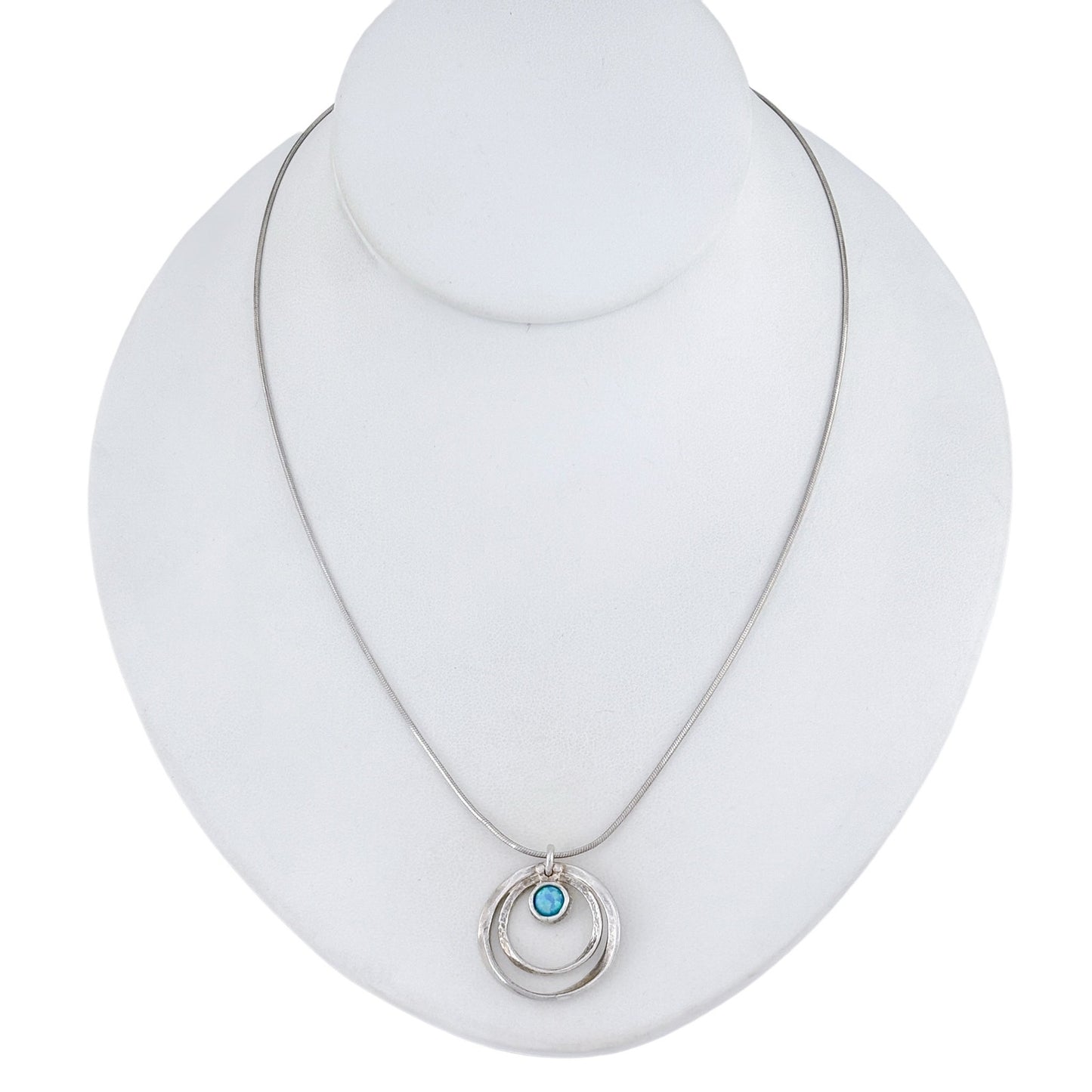 Vintage Didae Sterling Silver 925 Double Circle Opal Pendant Necklace 18"