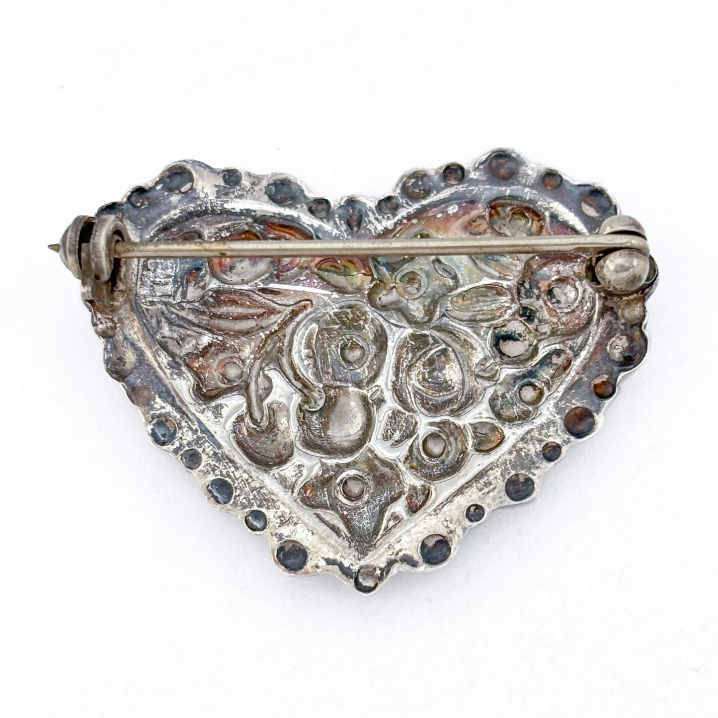 Vintage Sterling Silver 925 Heart Flower Brooch