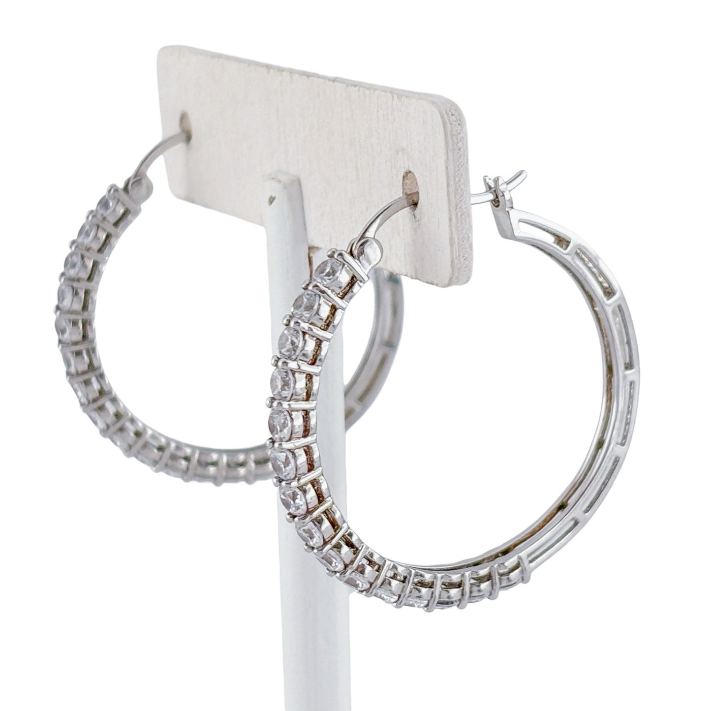 Vintage Sterling Silver 925 Cubic Zirconia Hoop Earrings