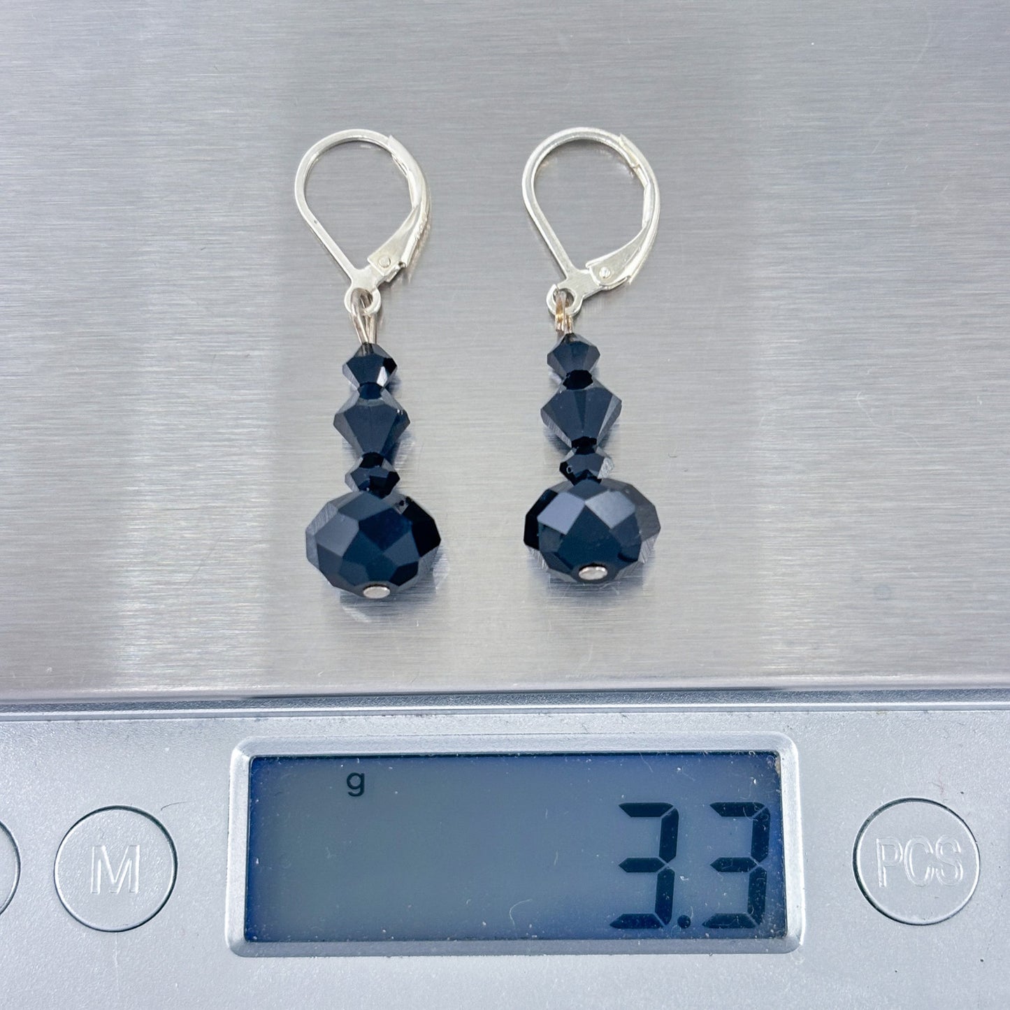 Vintage Sterling Silver 925 Black Crystal Drop Earrings