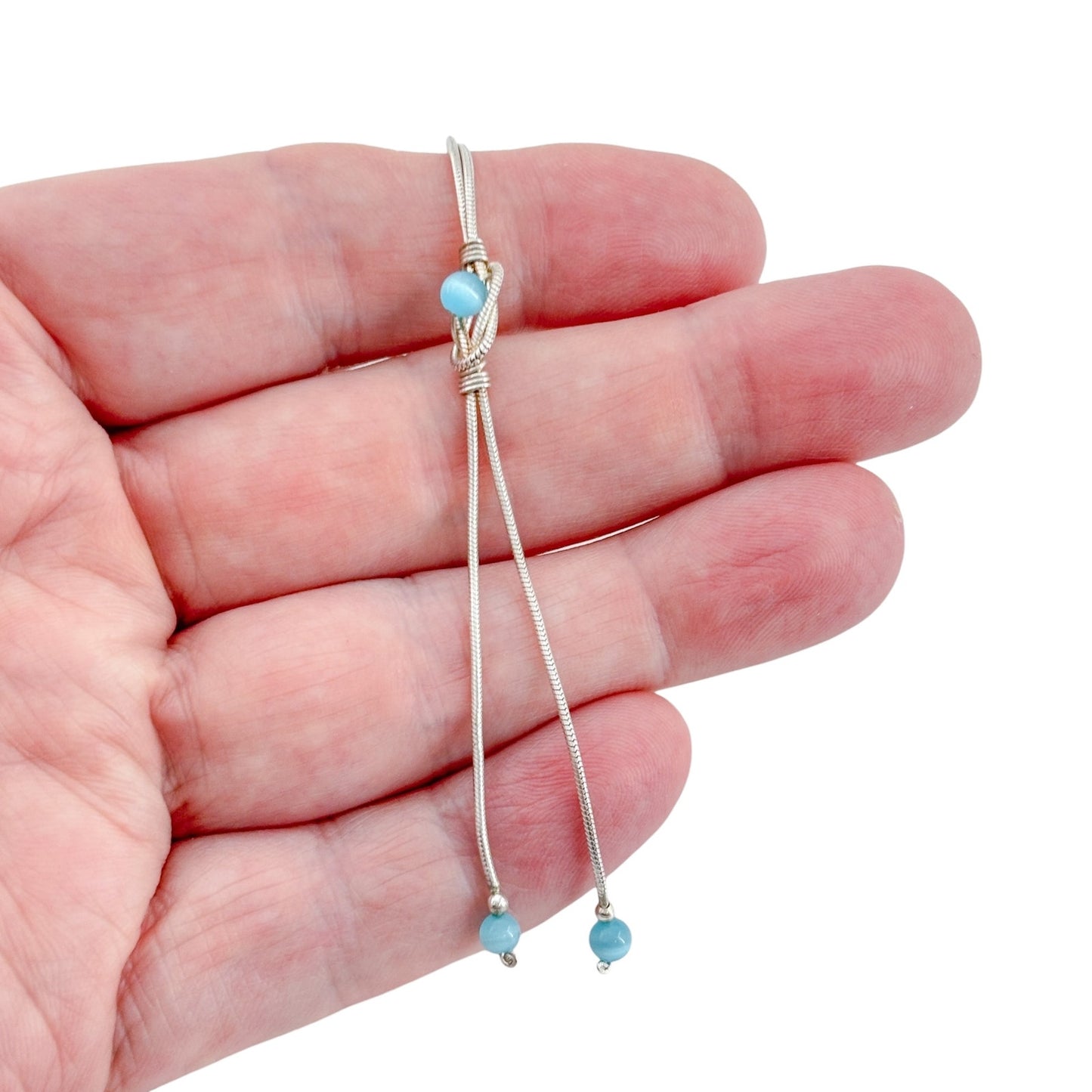 Vintage Sterling Silver 925 Blue Glass Bead Necklace 15"