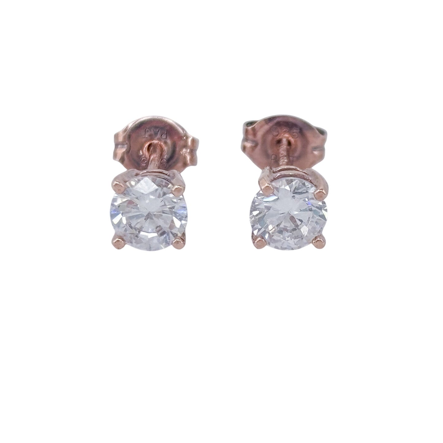 Vintage Rose Gold-Tone Sterling Silver 925 Cubic Zirconia Stud Earrings
