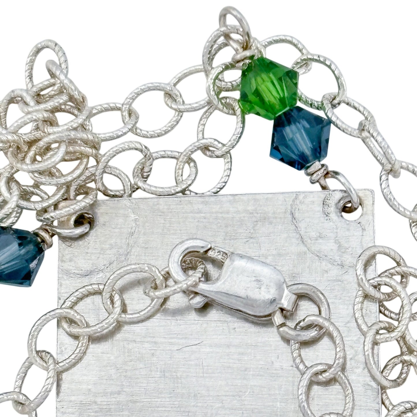 Vintage Sterling Silver 925 Number 12 Blue Green Crystal Necklace 18"