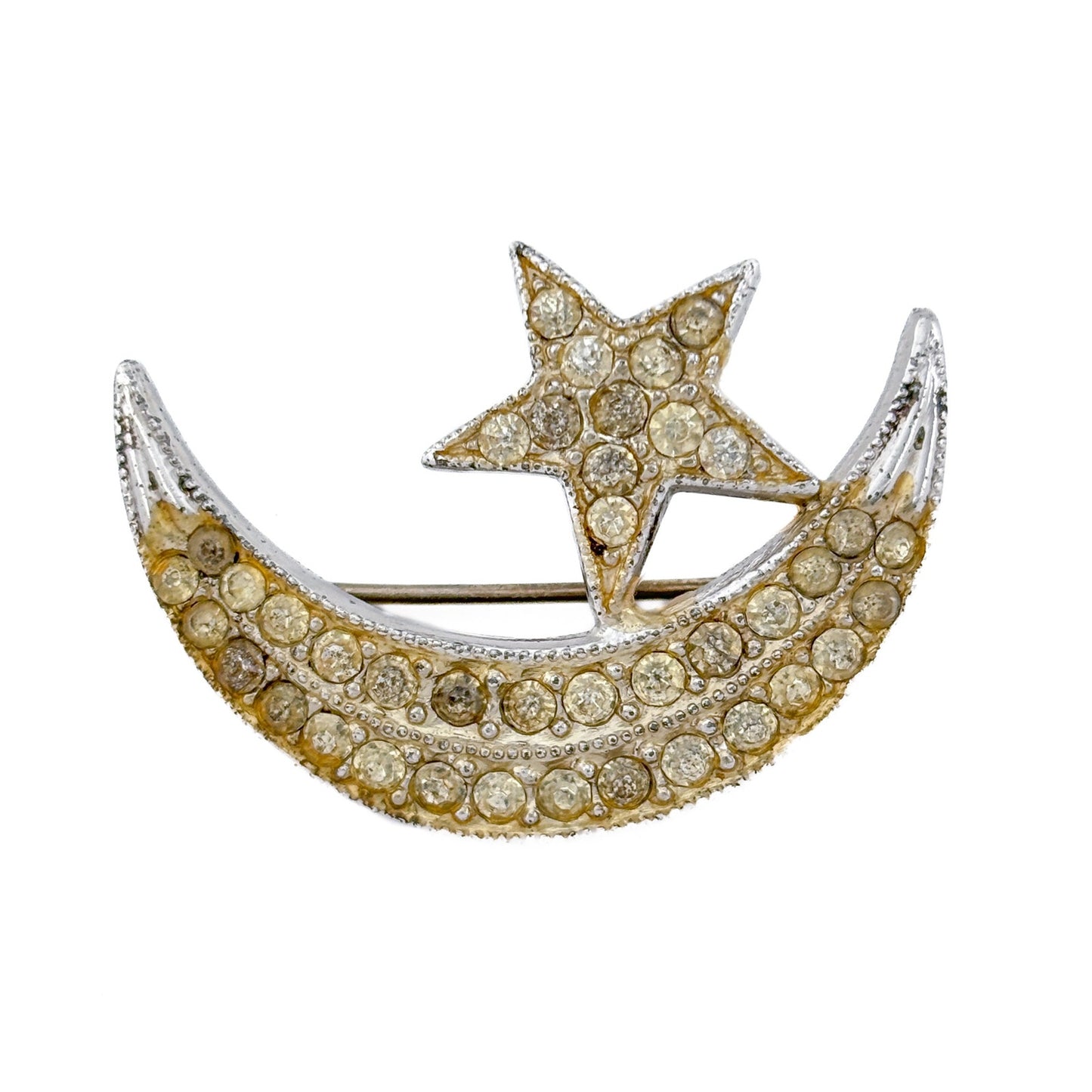 Vintage Sterling Silver 925 Moon Star Brooch