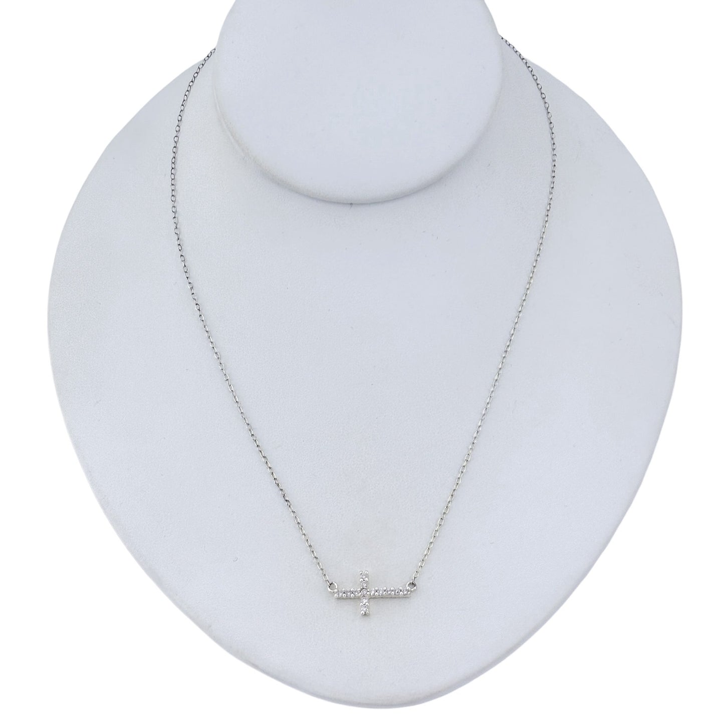 Vintage Sterling Silver 925 Cubic Zirconia Cross Necklace 18"
