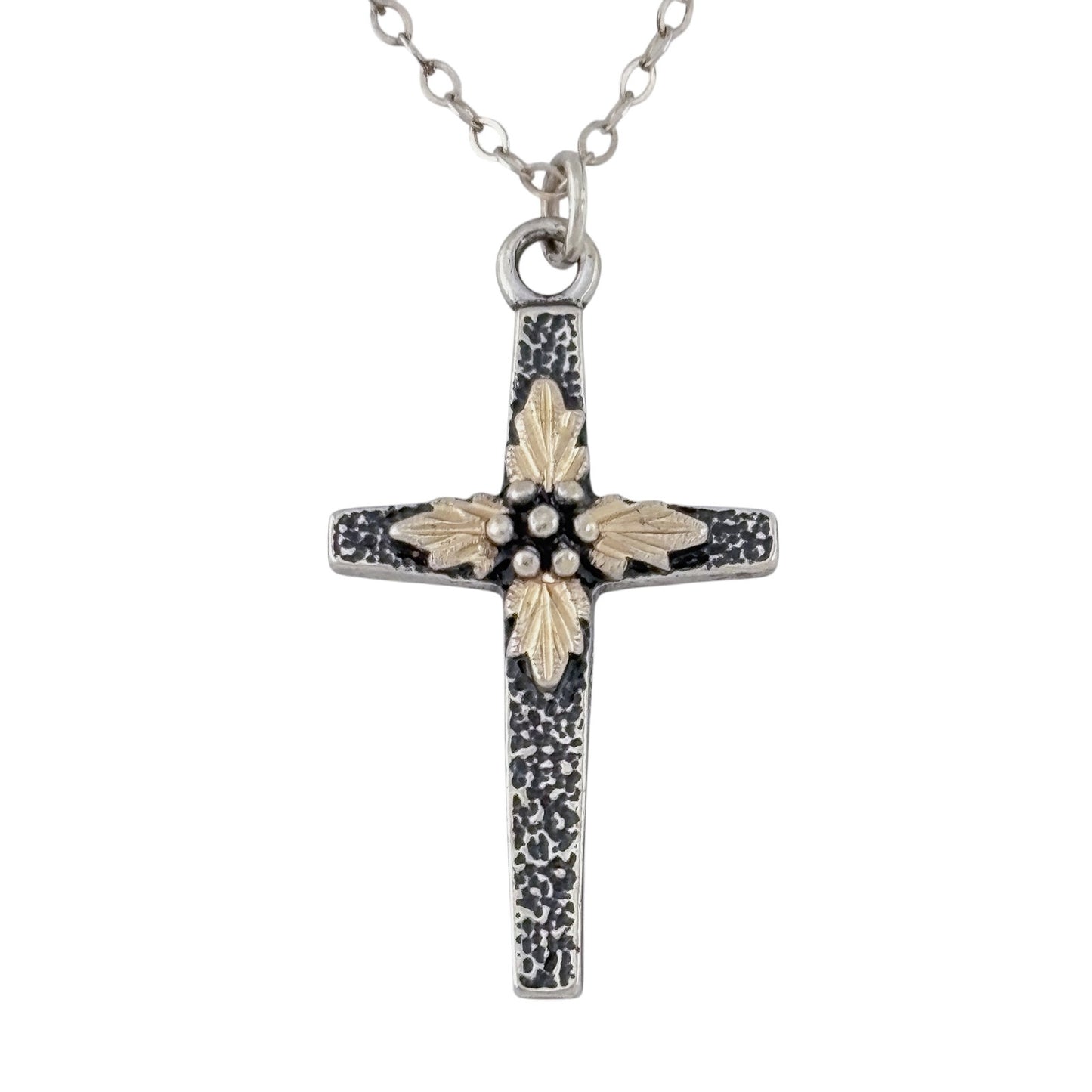 Vintage Sterling Silver 925 Floral Cross Pendant Necklace 18"
