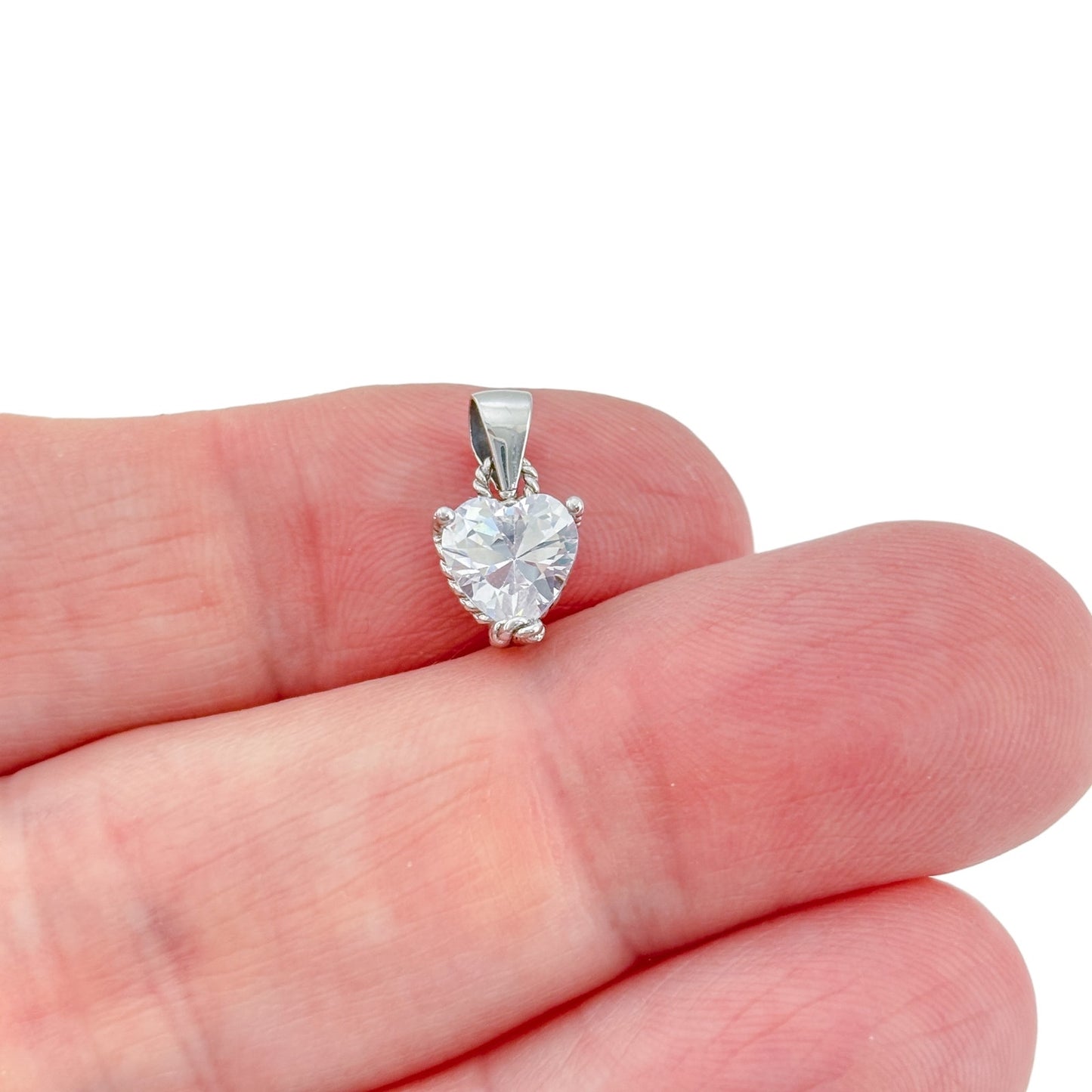 Vintage Sterling Silver 925 Heart Cubic Zirconia Pendant
