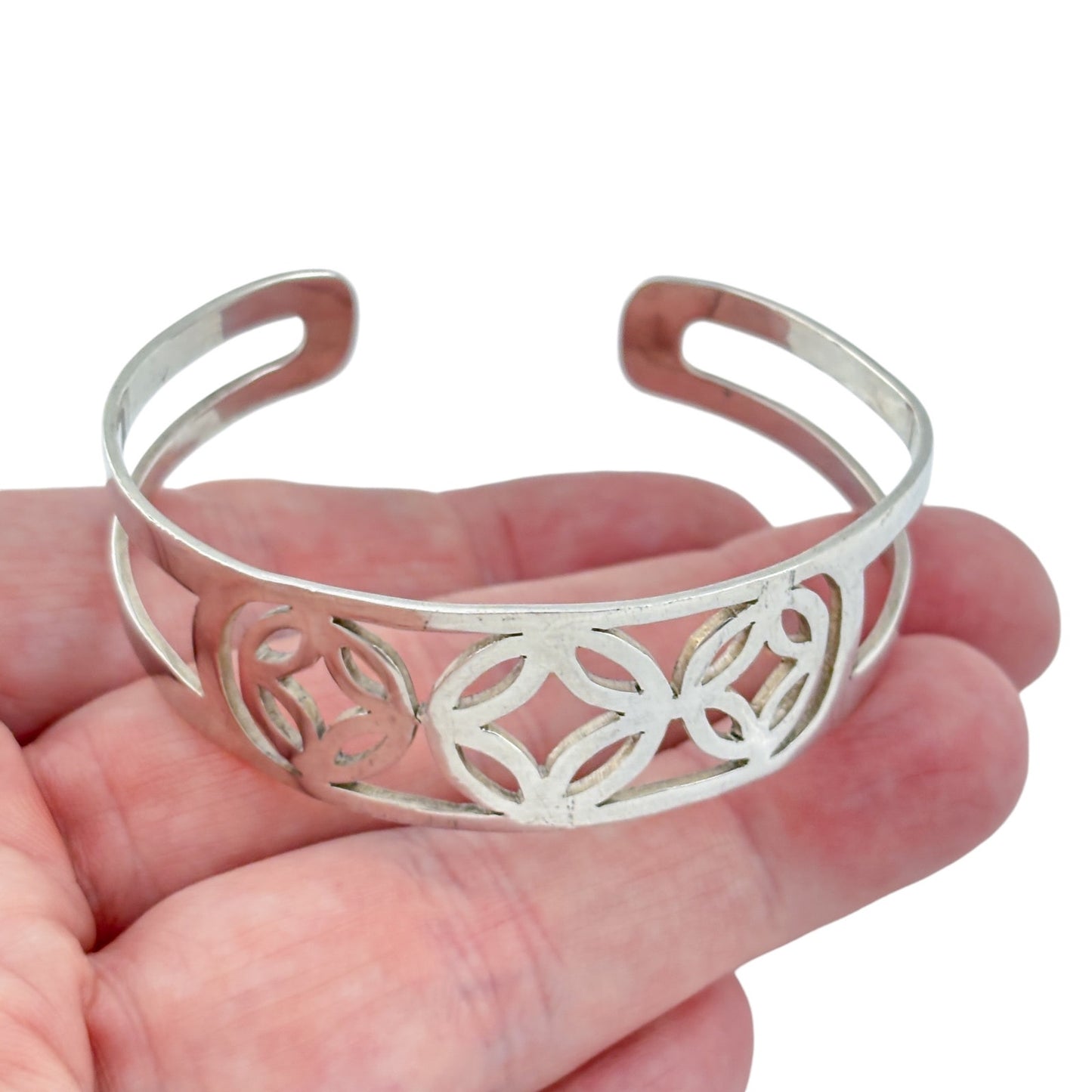 Vintage Sterling Silver 925 Openwork Cuff Bracelet 7.25"