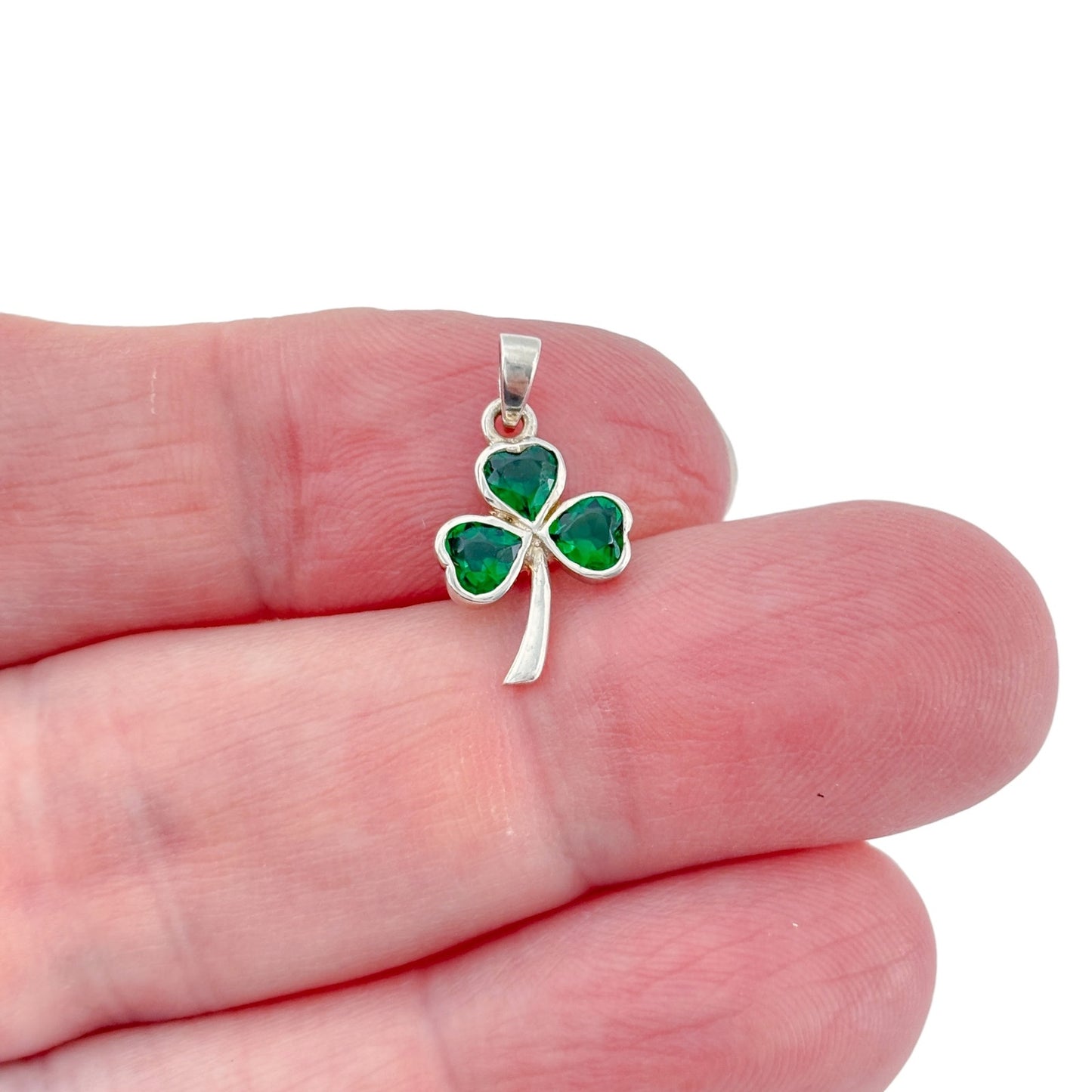 Vintage Sterling Silver 925 Green Cubic Zirconia Shamrock Pendant