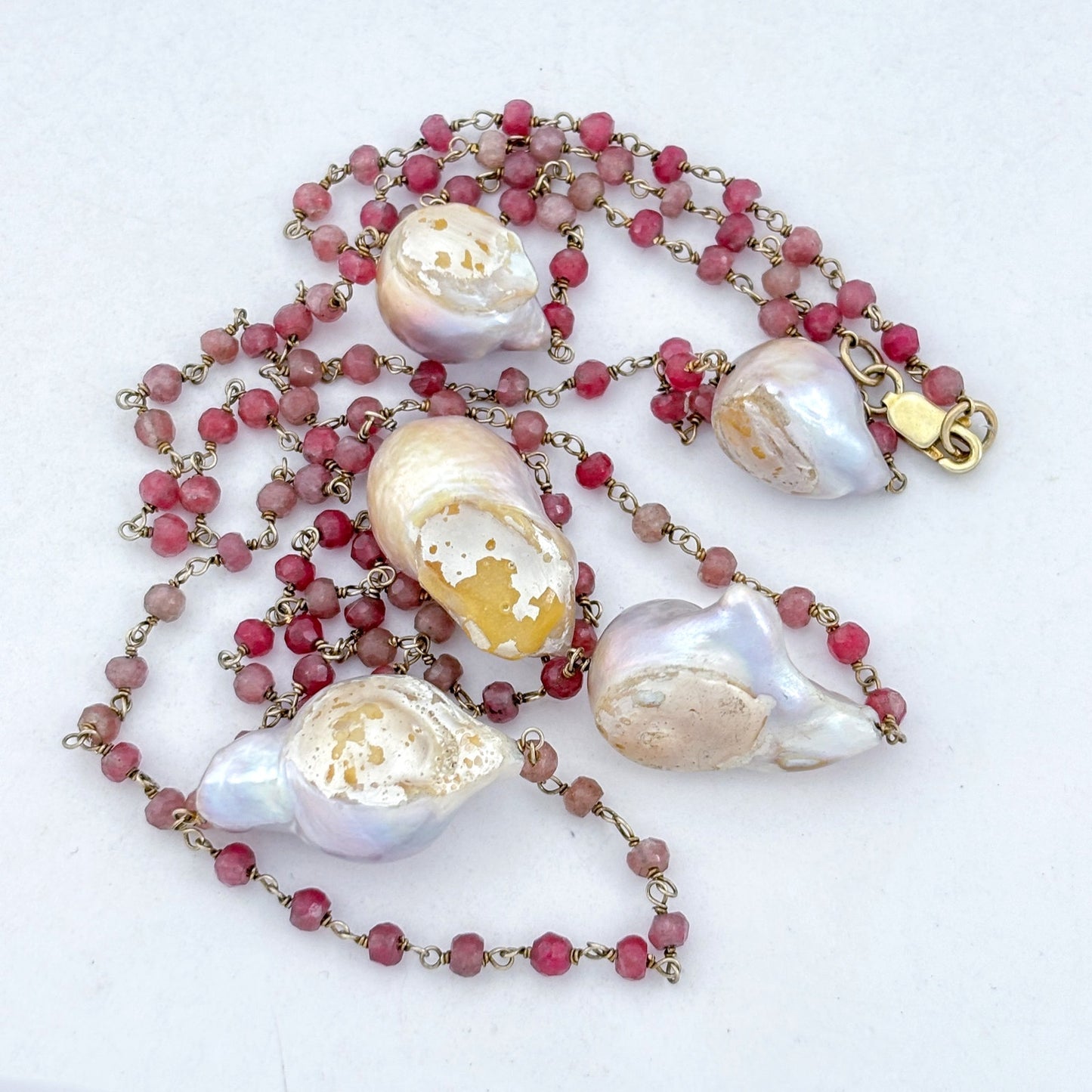 Vintage Sterling Silver 925 Tourmaline Baroque Imitation Pearl Necklace 37"