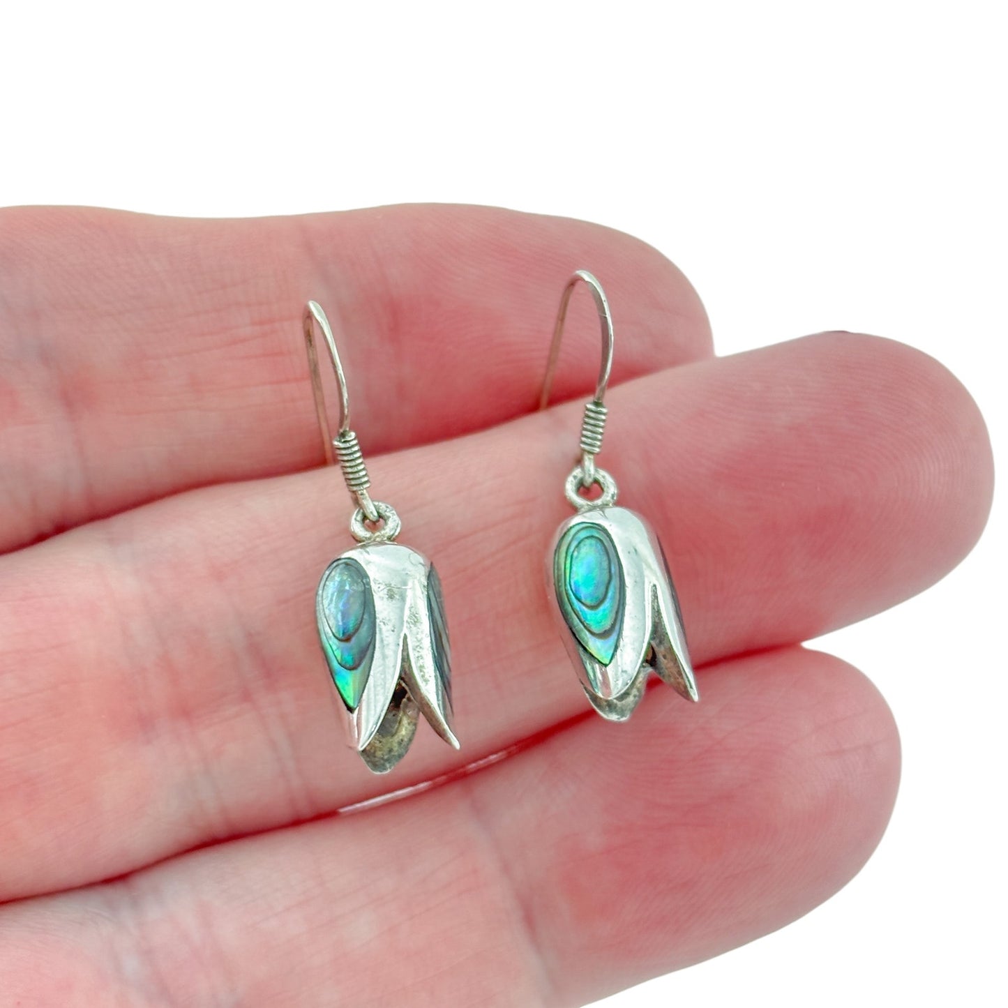 Vintage Sterling Silver 925 Abalone Tulip Dangle Earrings