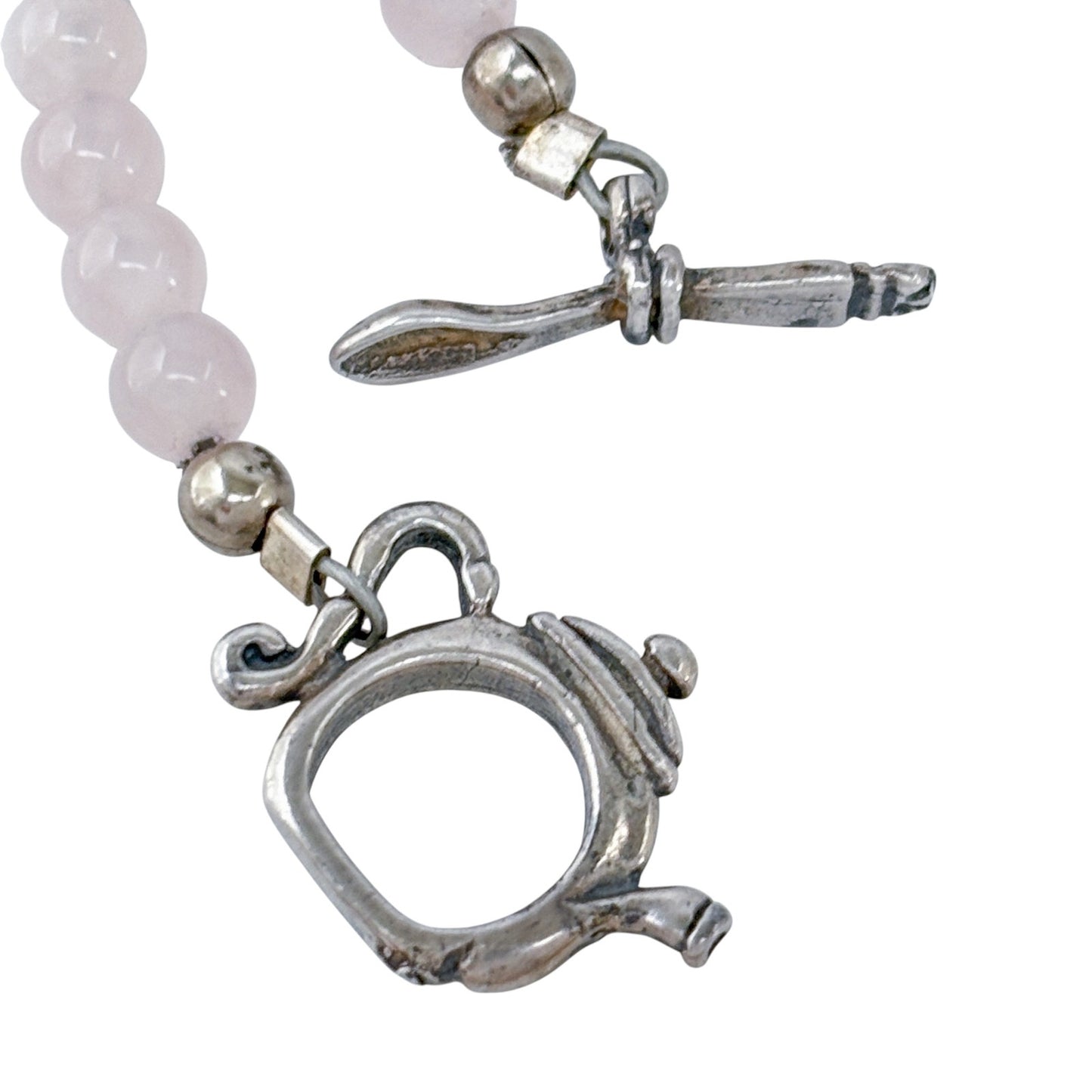 Vintage Sterling Silver 925 Rose Quartz Teapot Spoon Clasp Necklace 14"