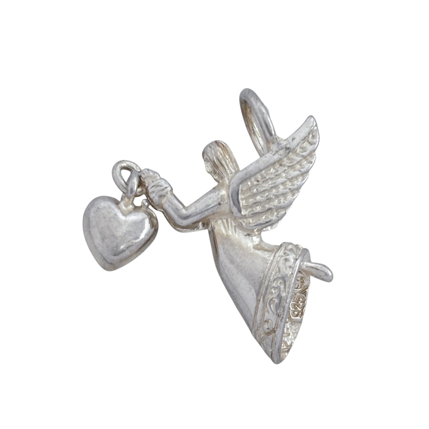 Vintage Sterling Silver 925 Angel Holding Heart Charm