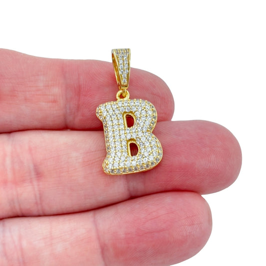 Vintage Gold-Tone Sterling Silver 925 Cubic Zirconia Letter B Pendant
