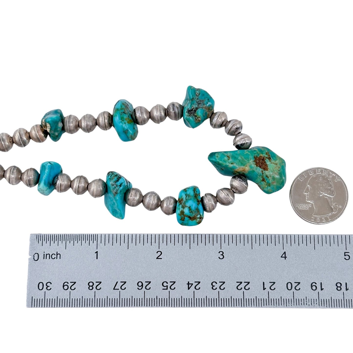 Southwest Sterling Silver 925 Navajo Pearl Turquoise Nugget Necklace 19"