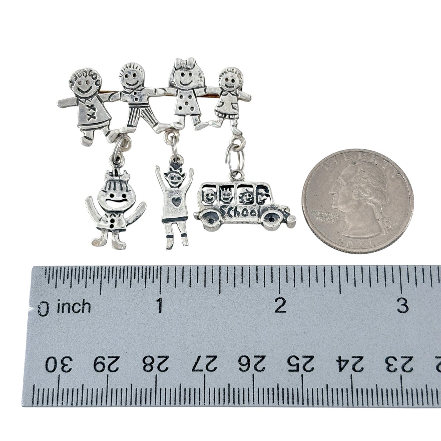 Vintage Sterling Silver 925 School Children Charm Brooch