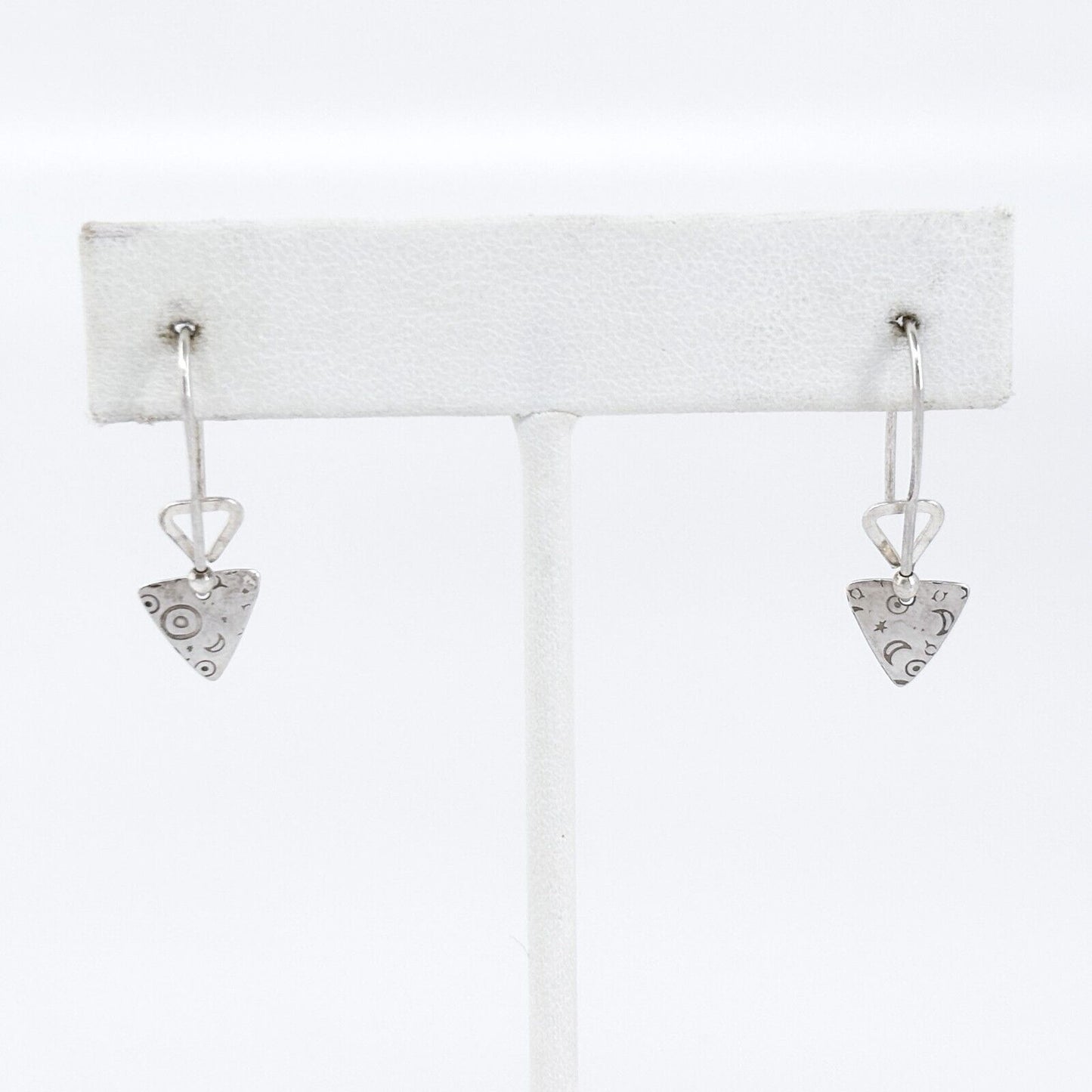 Vintage Sterling Silver 925 Etched Triangle Dangle Earrings