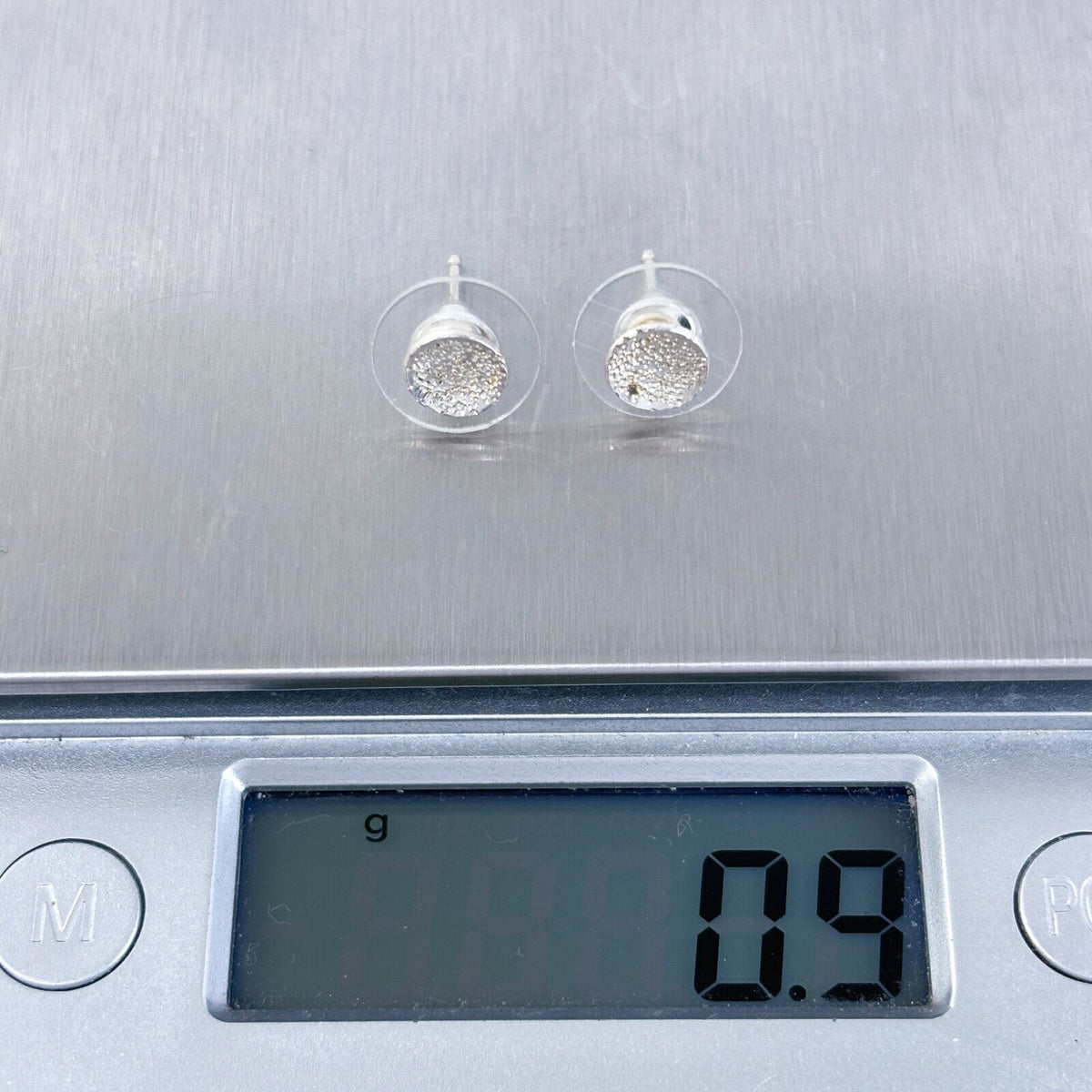 Vintage Sterling Silver 925 Textured Concave Round Stud Earrings