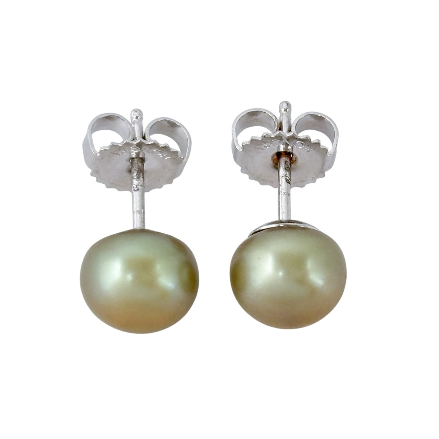 Vintage Sterling Silver 925 Golden Pearl Stud Earrings