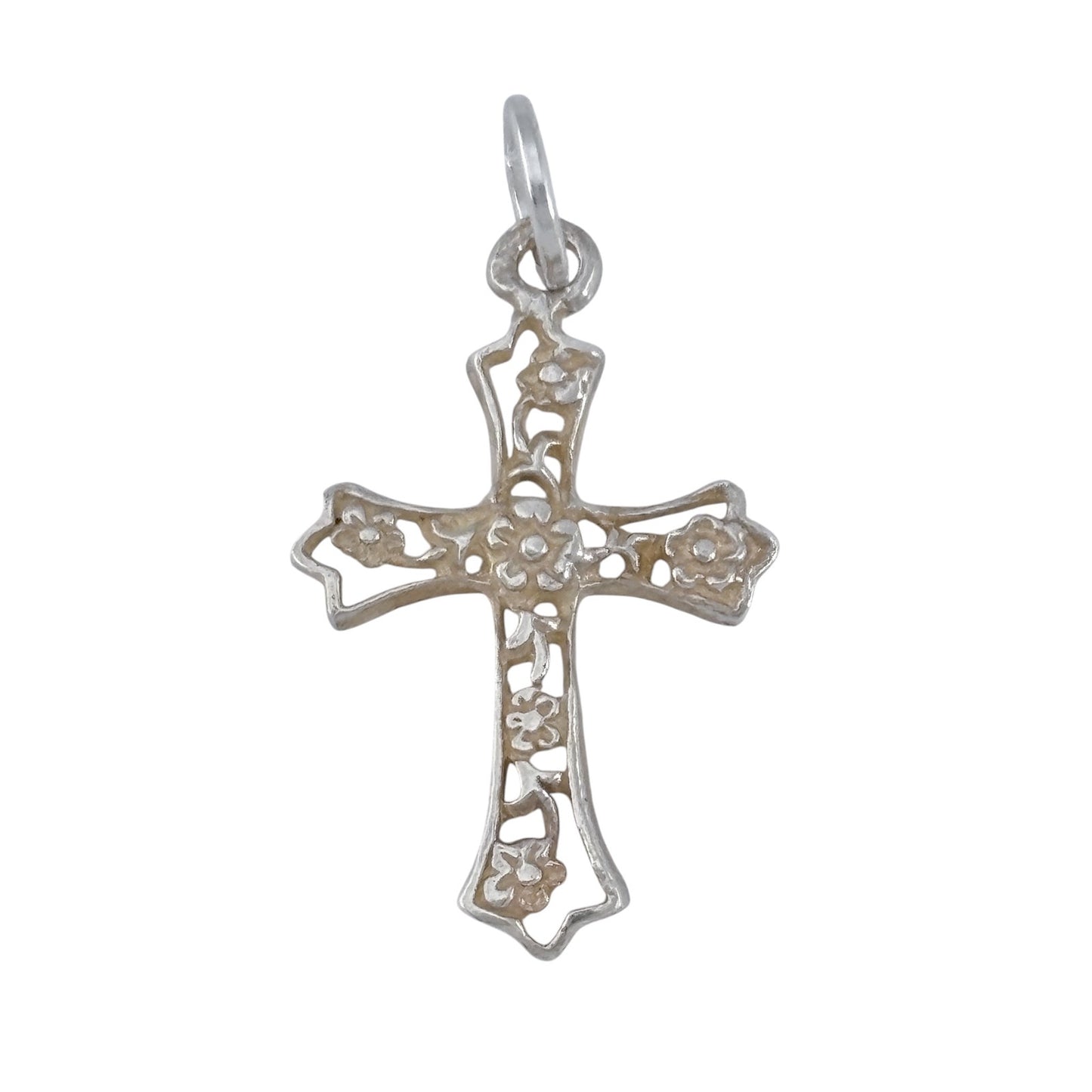 Vintage Sterling Silver 925 Floral Cross Pendant