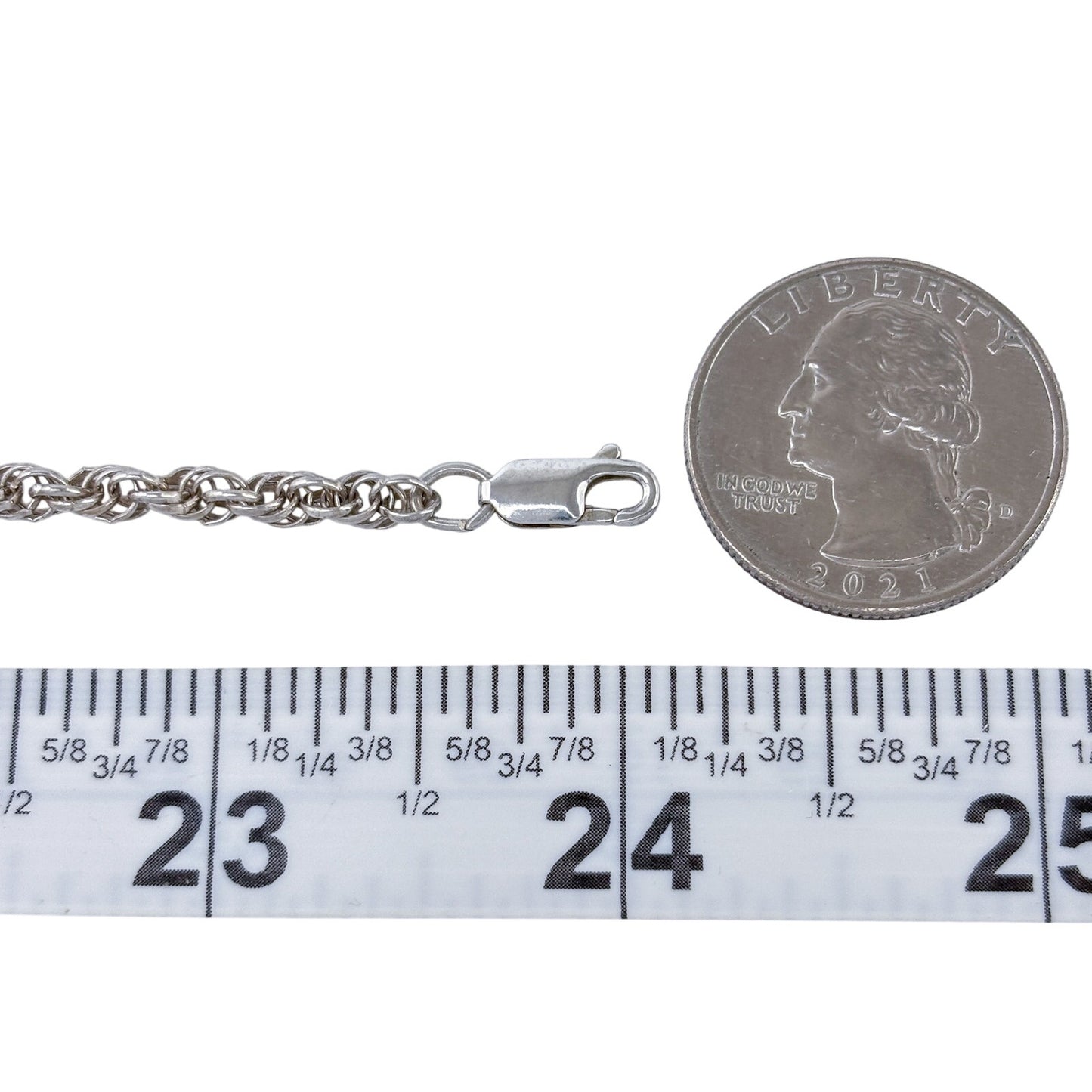 Vintage Sterling Silver 925 Rope Link Chain Necklace 24"
