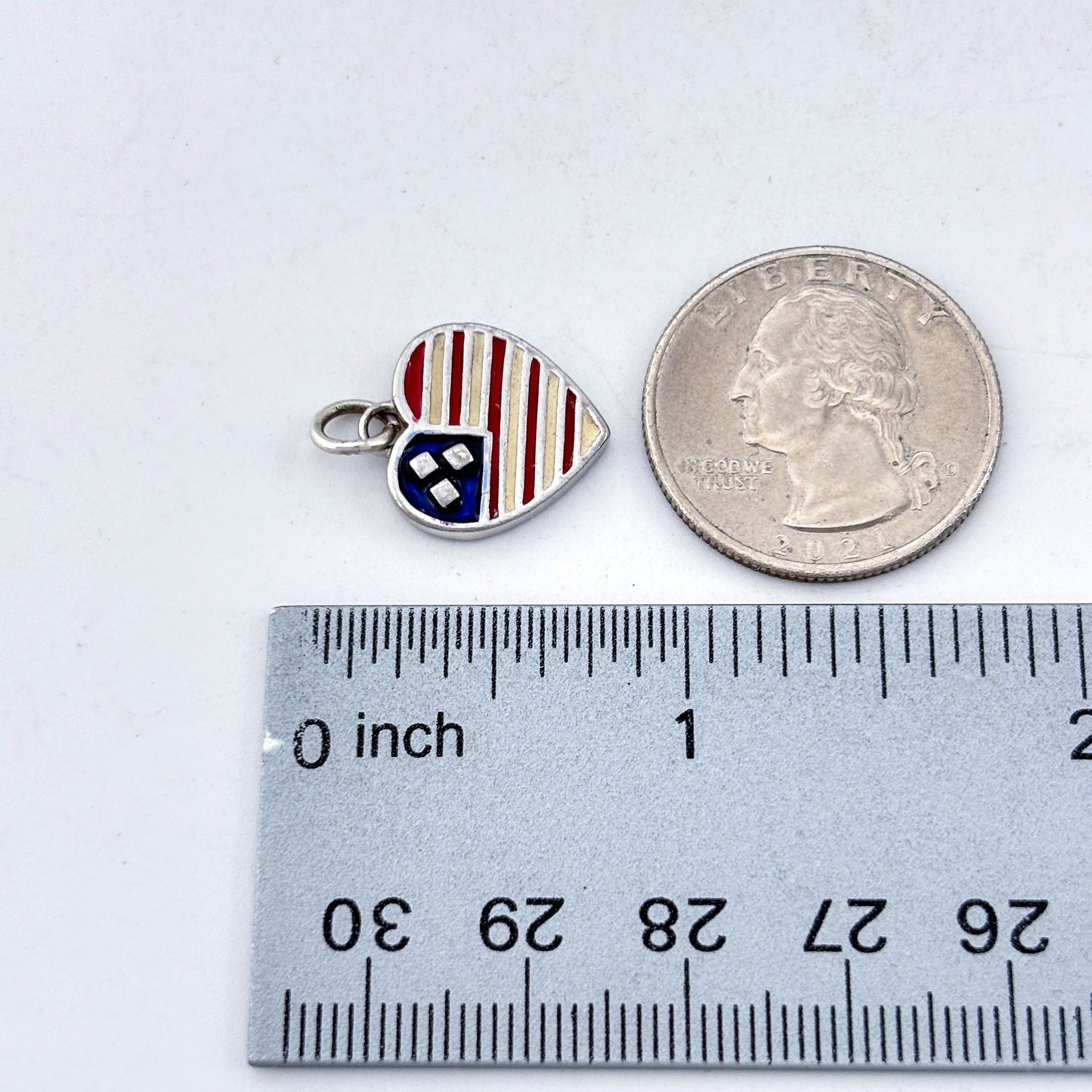 Vintage Sterling Silver 925 American Flag Heart Charm