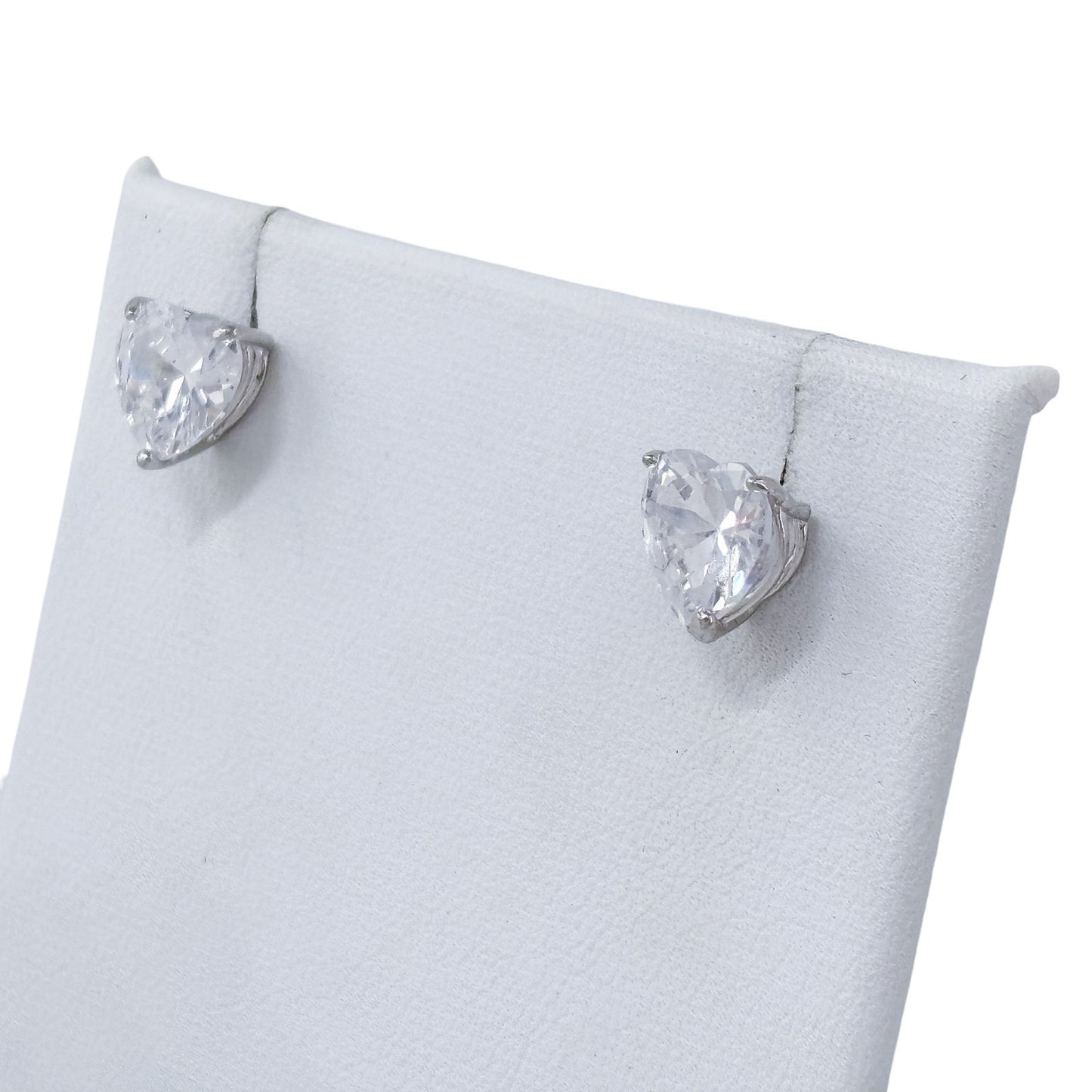 Vintage Sterling Silver 925 Heart Cubic Zirconia Stud Earrings