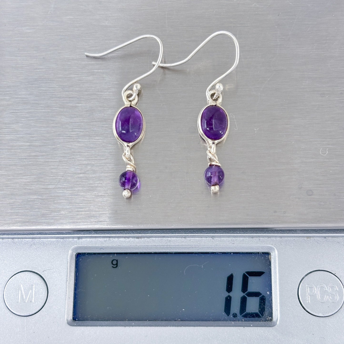 Estate Sterling Silver 925 Amethyst Dangle Earrings