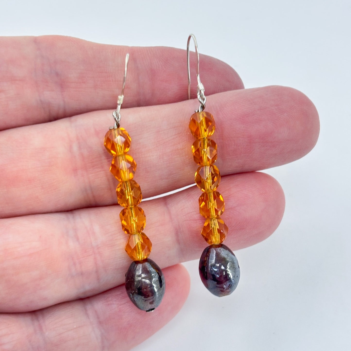 Vintage Sterling Silver 925 Orange Crystal Drop Earrings