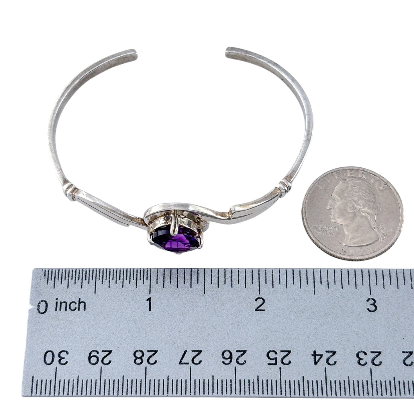 Vintage Sterling Silver 925 Amethyst Cuff Bracelet 6.75"