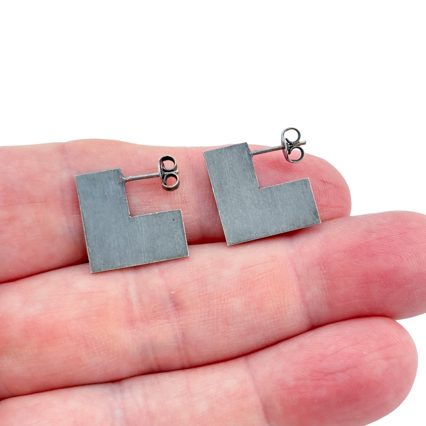 Vintage Sterling Silver 925 L Shaped Earrings