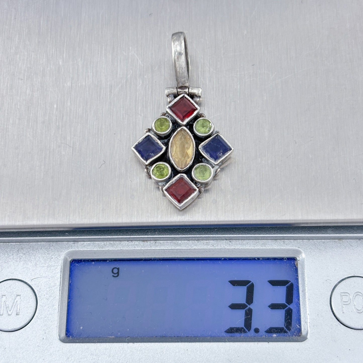 Vintage Sterling Silver 925 Multi Gem Pendant