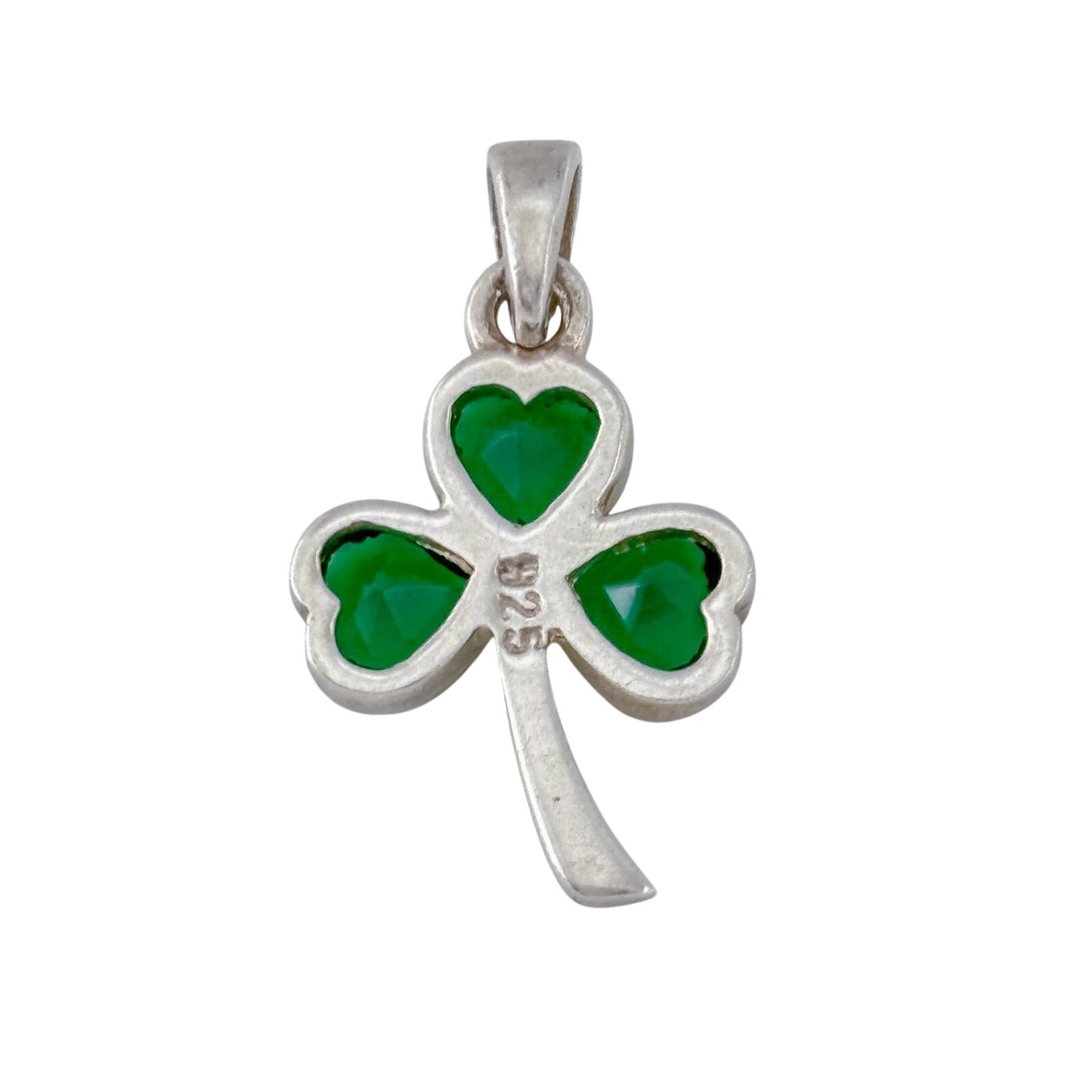 Vintage Sterling Silver 925 Green Cubic Zirconia Shamrock Pendant