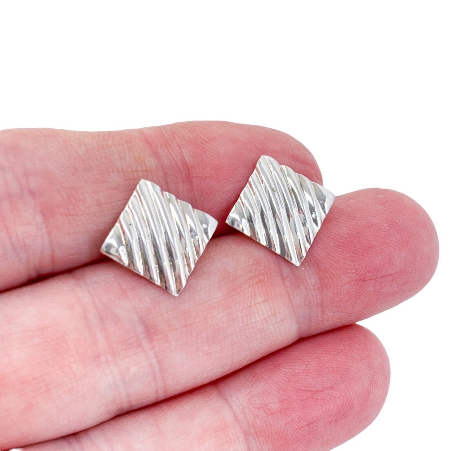 Vintage Sterling Silver 925 Square Textured Stud Earrings