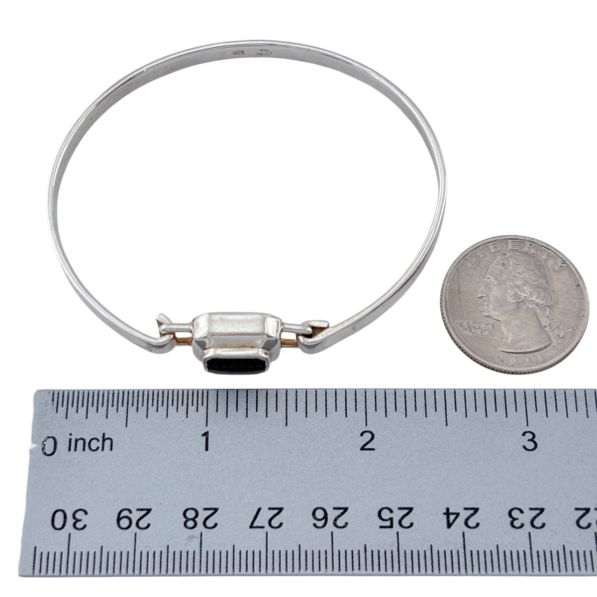 Vintage Sterling Silver 925 Onyx Bangle Bracelet 7.25"