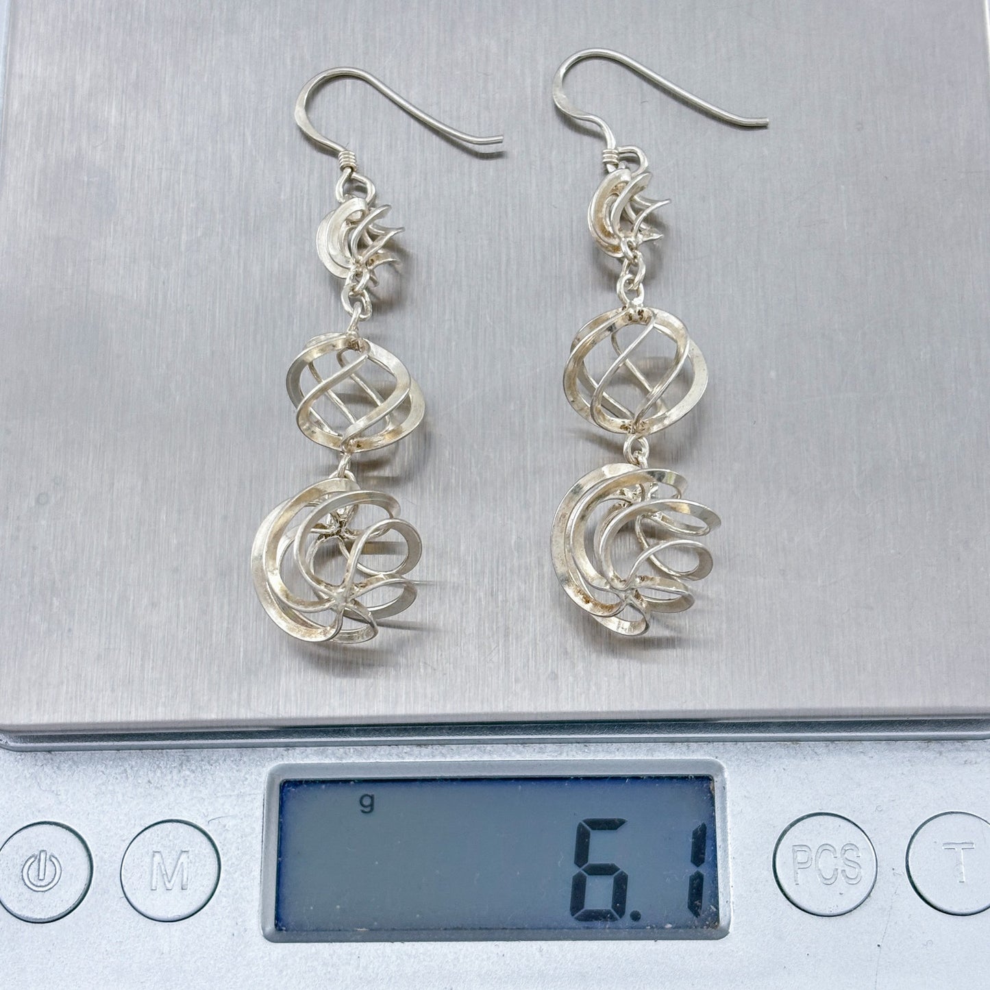 Vintage Sterling Silver 925 Graduated Swirl Dangle Earrings