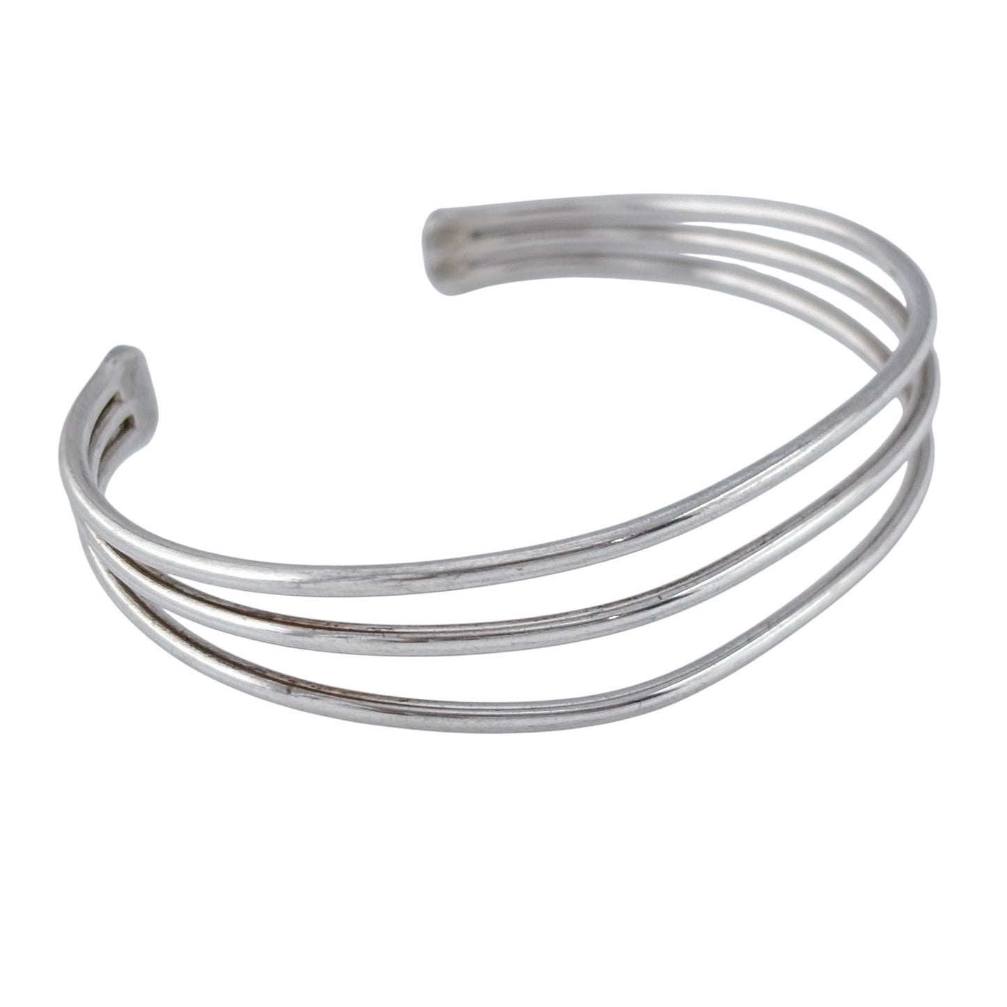 Vintage Sterling Silver 925 Triple Band Cuff Bracelet 7.25"