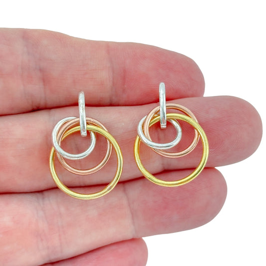 Vintage Sterling Silver 925 Tri Color Hoop Earrings