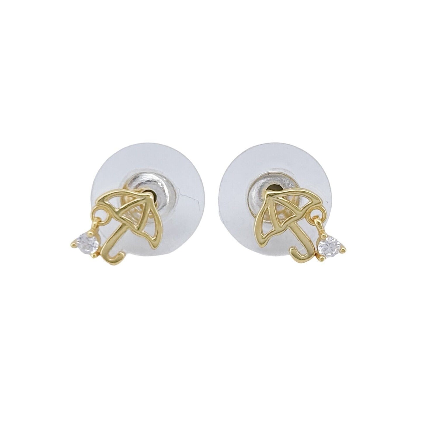 Vintage Sterling Silver 925 Gold-Tone Umbrella Cubic Zirconia Stud Earrings