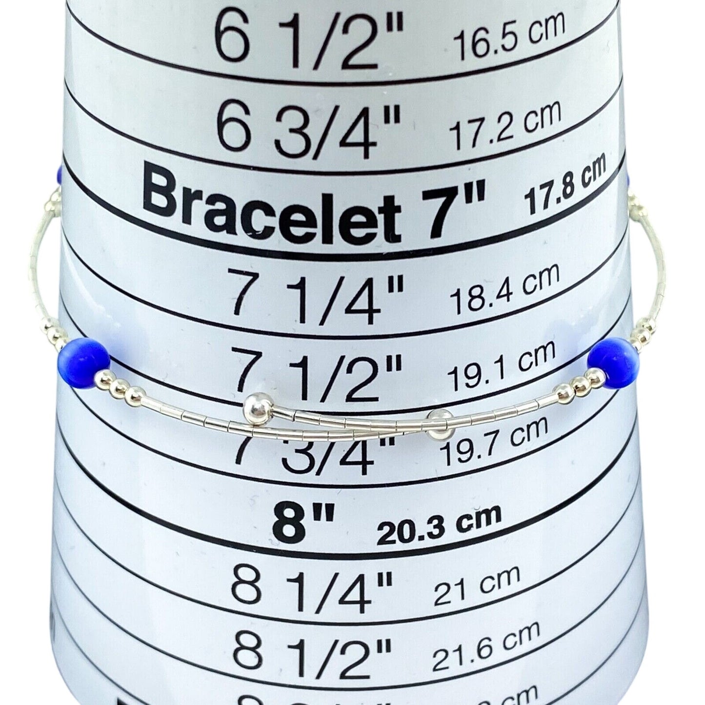 Vintage Sterling Silver 925 Blue Cat’s Eye Memory Wire Bracelet 7.5"