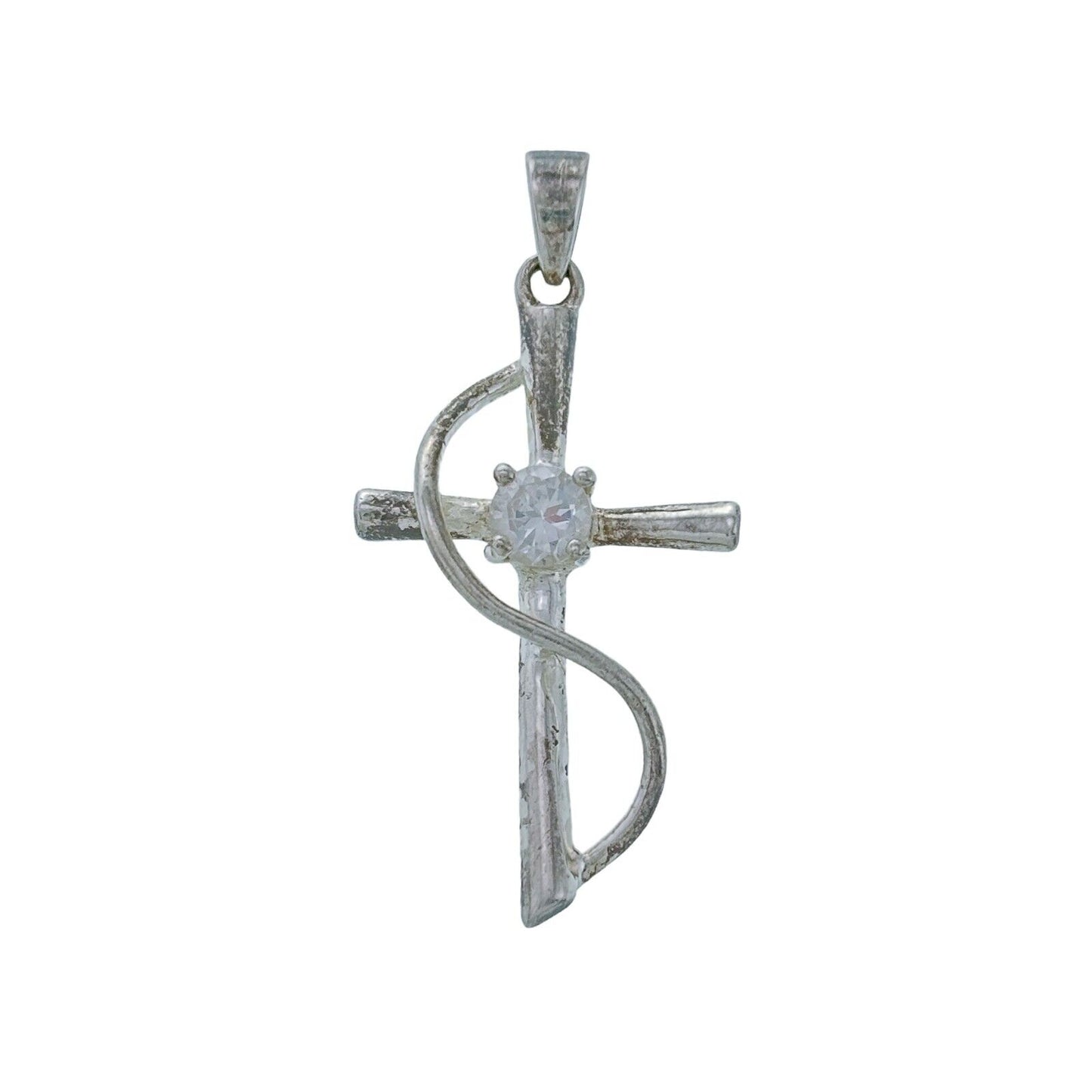 Vintage Sterling Silver 925 Cubic Zirconia Cross Pendant