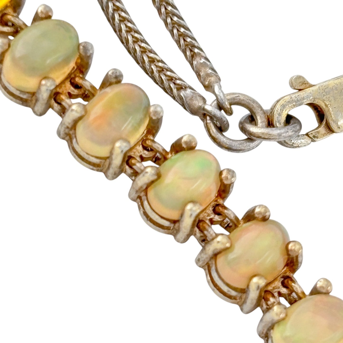 Vintage Sterling Silver 925 Opal Cabochon Bracelet 7.25"