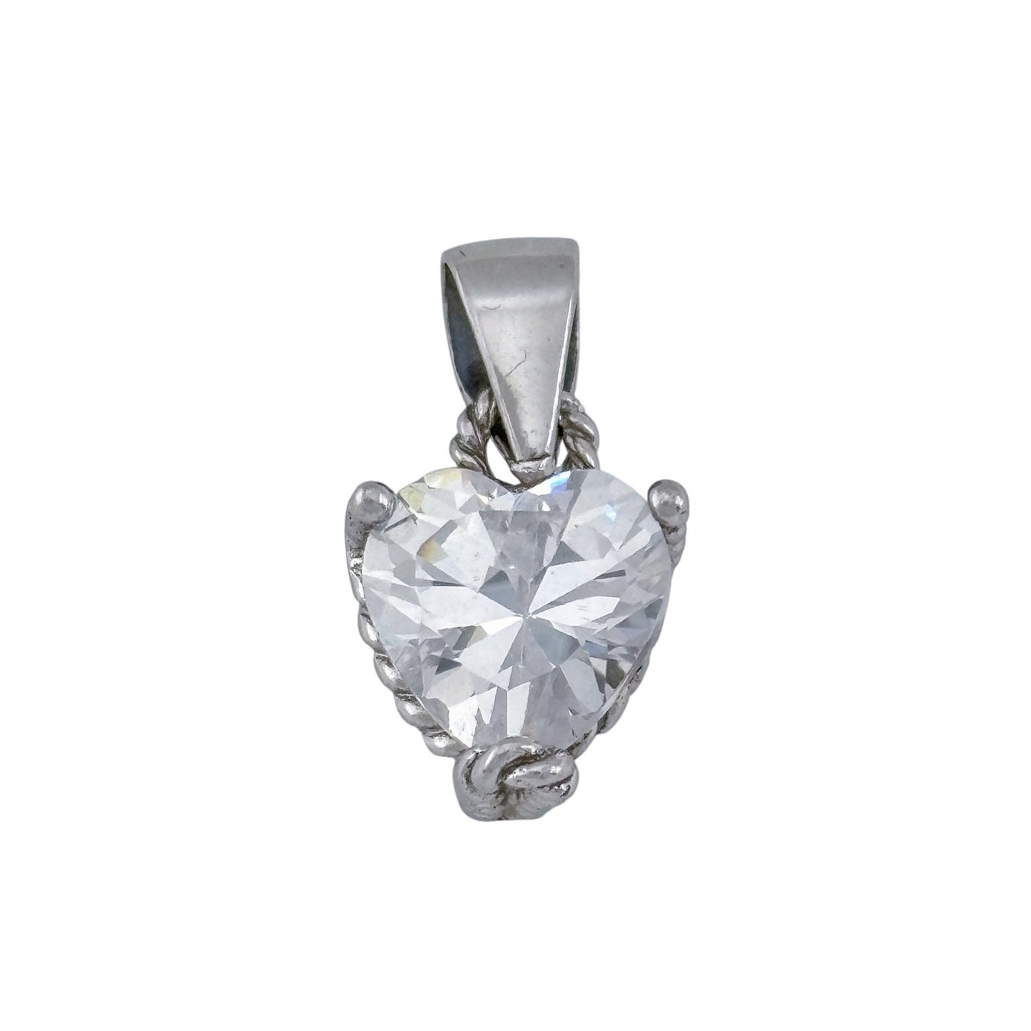 Vintage Sterling Silver 925 Heart Cubic Zirconia Pendant