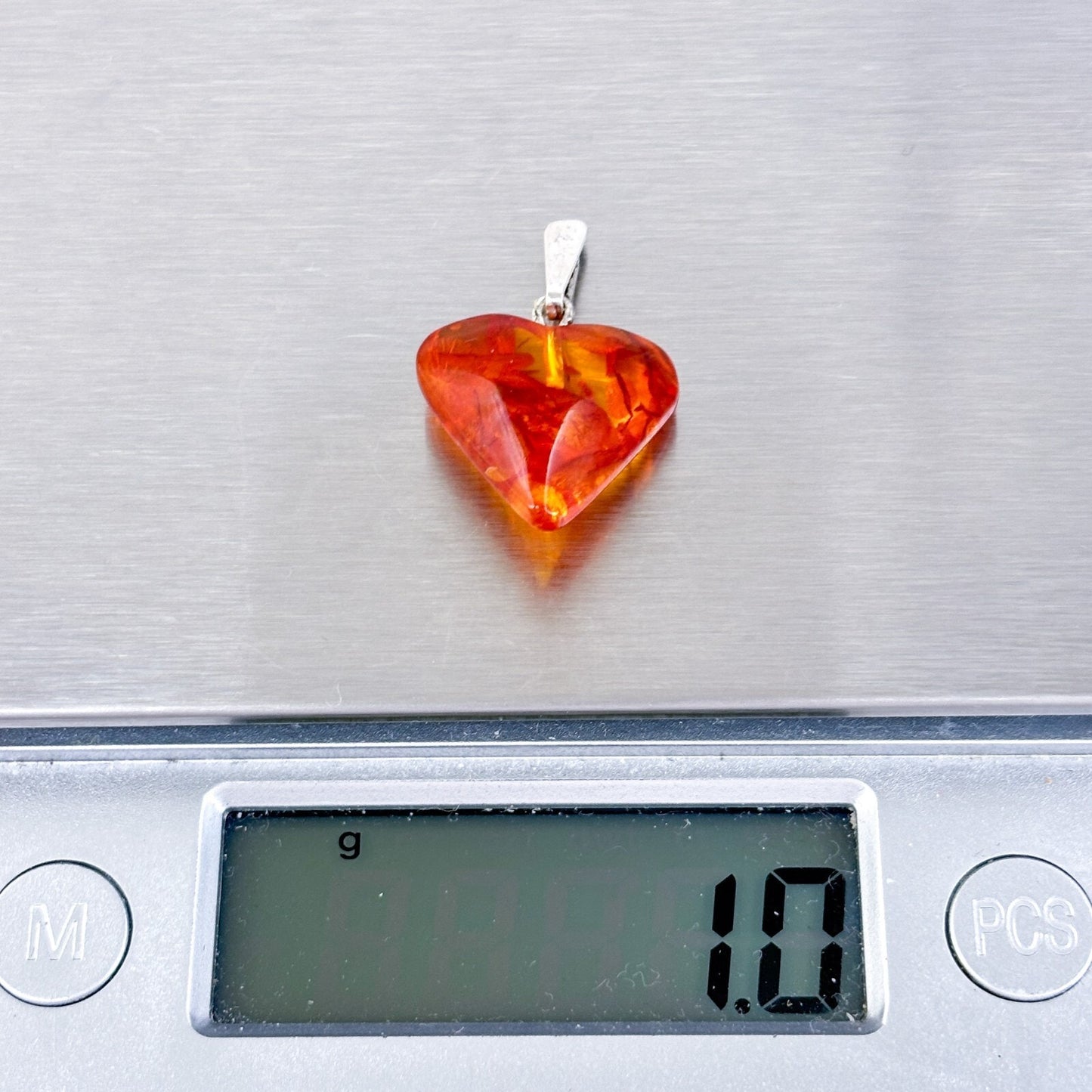 Vintage Sterling Silver 925 Cognac Amber Heart Pendant