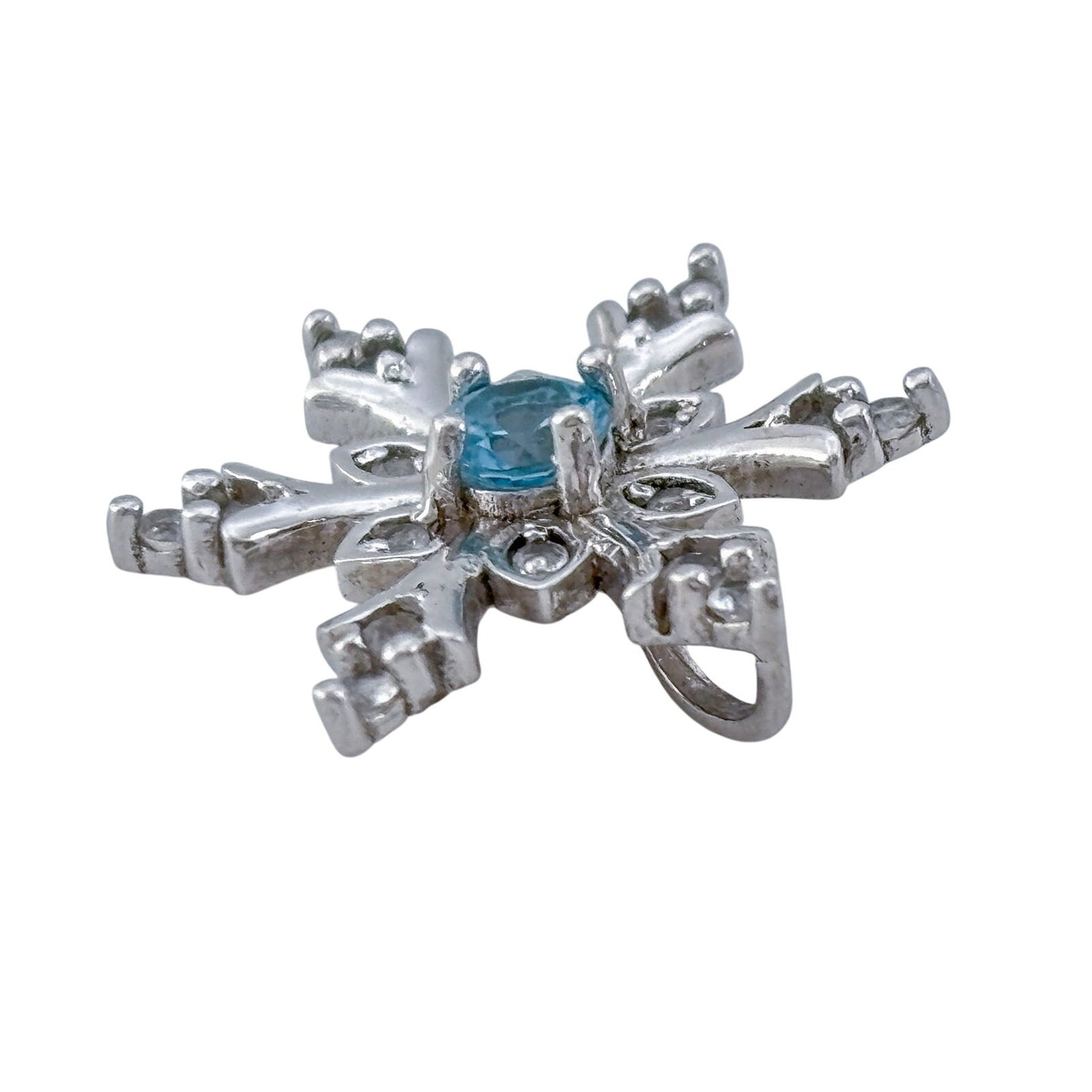 Vintage Sterling Silver 925 Blue Topaz Snowflake Pendant